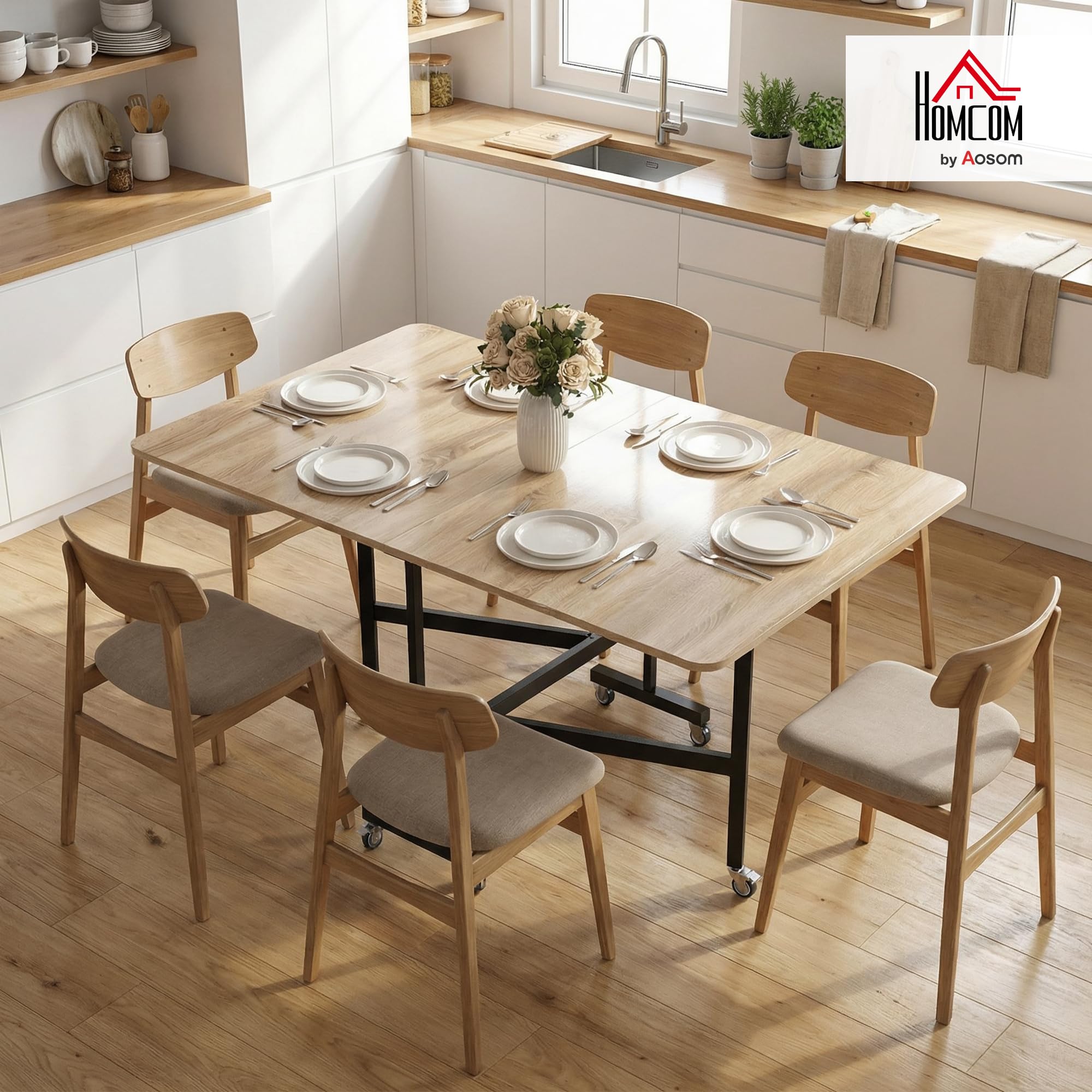HOMCOM Table Pliante 4-6 pers. 120x80x73 cm chêne+Noir