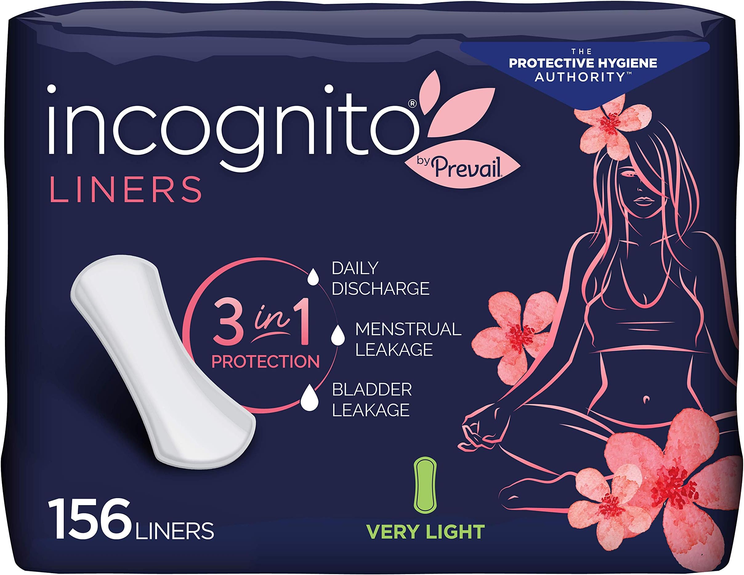Prevail Incognito | 3-in-1 Protective Liner for Menstrual & Bladder Leaks | Light Absorbency | 156 Count