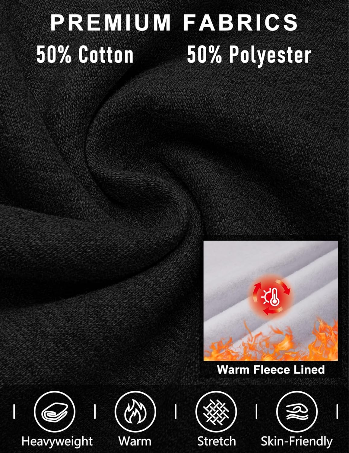 Men's Fleece Cargo Sweatpants Loose Fit Cotton Joggers with 5 Pockets Open Bottom for Gym Hiking Casual Wear - Image 5