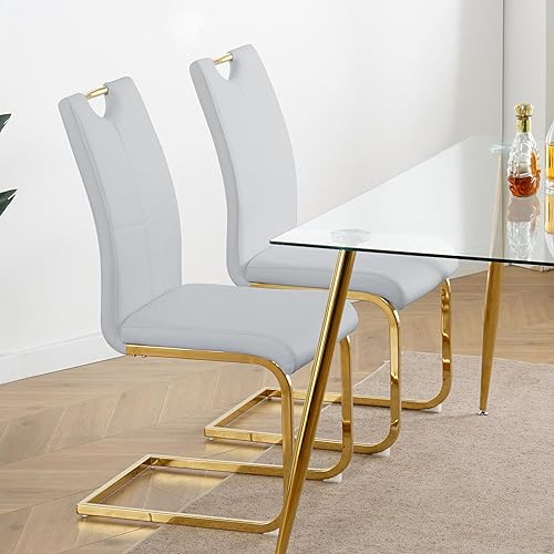 Miniatura 5 de Modern Dining Chairs with Faux Leather Padded Seat, Upholstered Chair with Gold Metal Legs for Kitchen, Living Room, Bedroom, Dining Table & Chair
