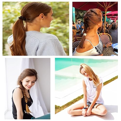 Miniatura 9 de AXEN 8 ligas elásticas para el cabello para mujeres y niñas, bandas de algodón suaves tejidas para cola de caballo para cabello grueso y cabello
