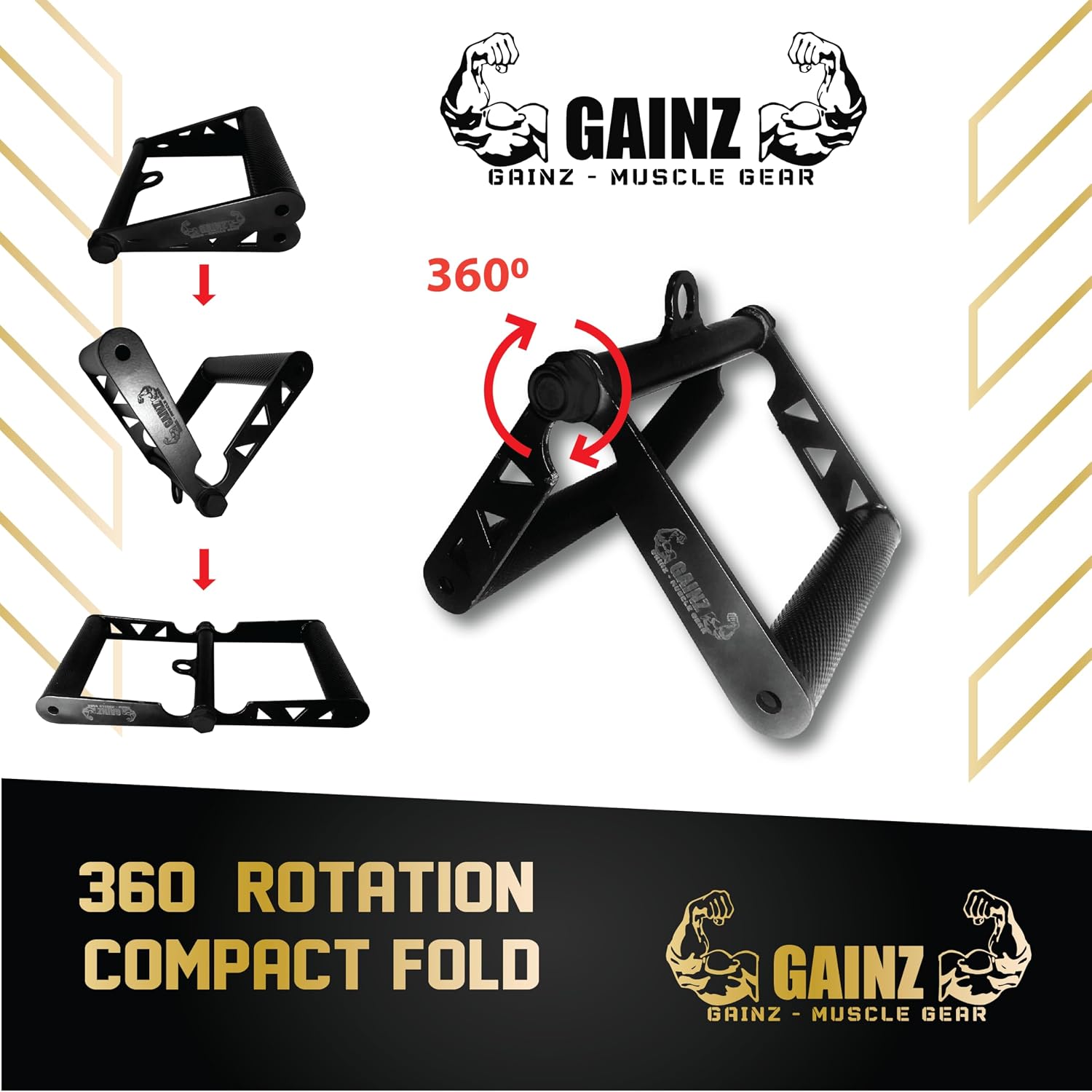 Gainz - V-Bar Cable Attachment/Landmine Handle for Barbell and Machines(Foldable) - T Bar, Double D, Multi Grip