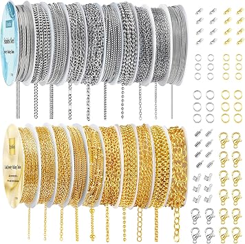 Necklace Chains for Jewelry Making, 82 Feet 10 Rolls 304 Stainless Steel Jewelry Chains 78.7 Feet 10 Rolls Gold Necklace Chains for DIY Necklace Bracelet Jewelry Making