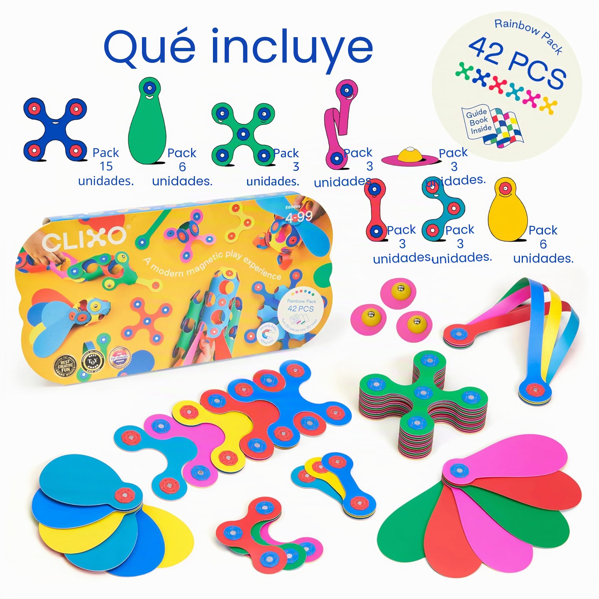 Clixo 42 Piezas – El Juguete magnético Flexible, Duradero, Que impulsa la imaginación, diseño Modular para Horas de Juego Stem, Juguete magnético Experiencia en Cualquier Lugar de 4 a 8 años.
