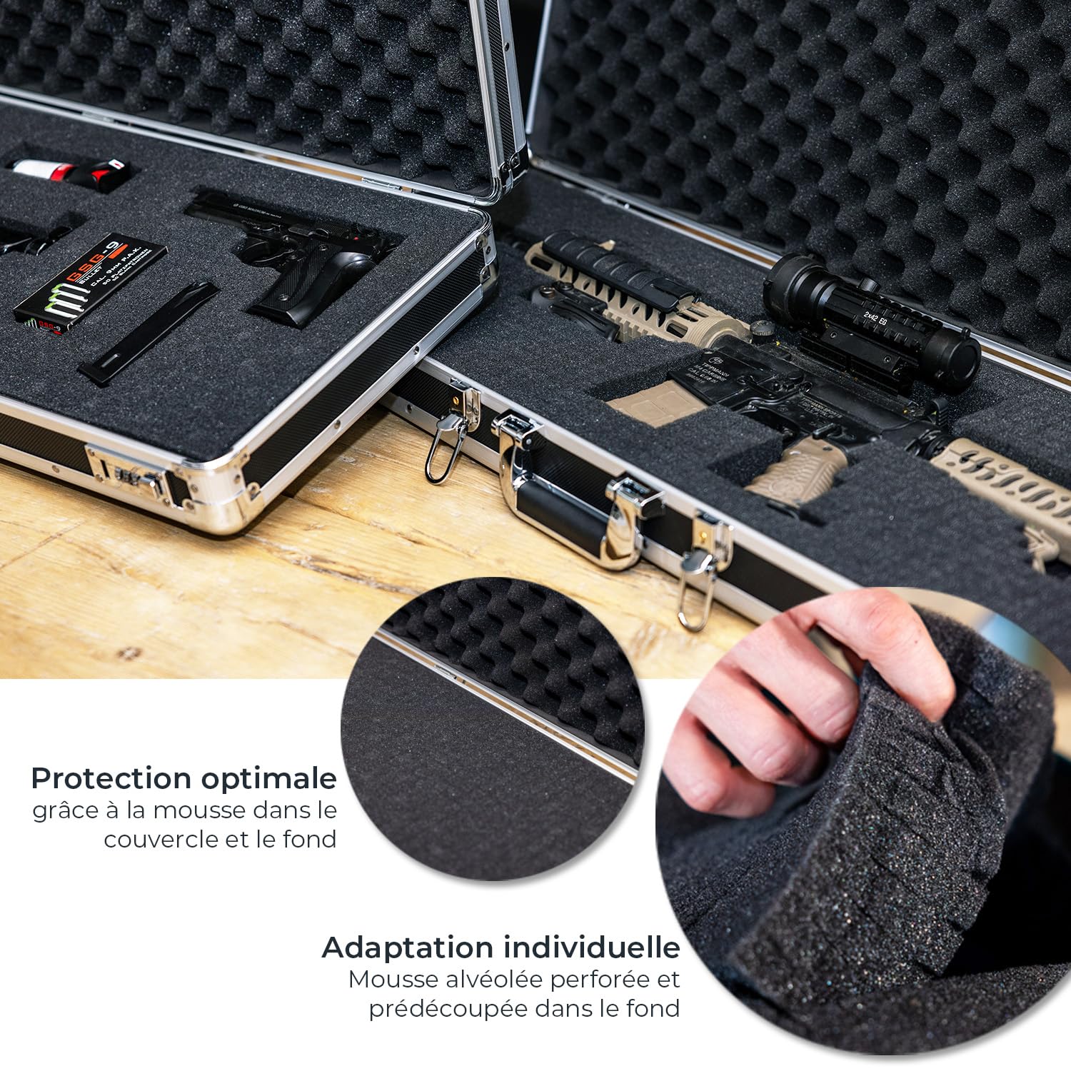 HMF Mallette Armes Longues en Aluminium, etuis Rigide pour Fusil verrouillable avec Mousse prédécoupée
