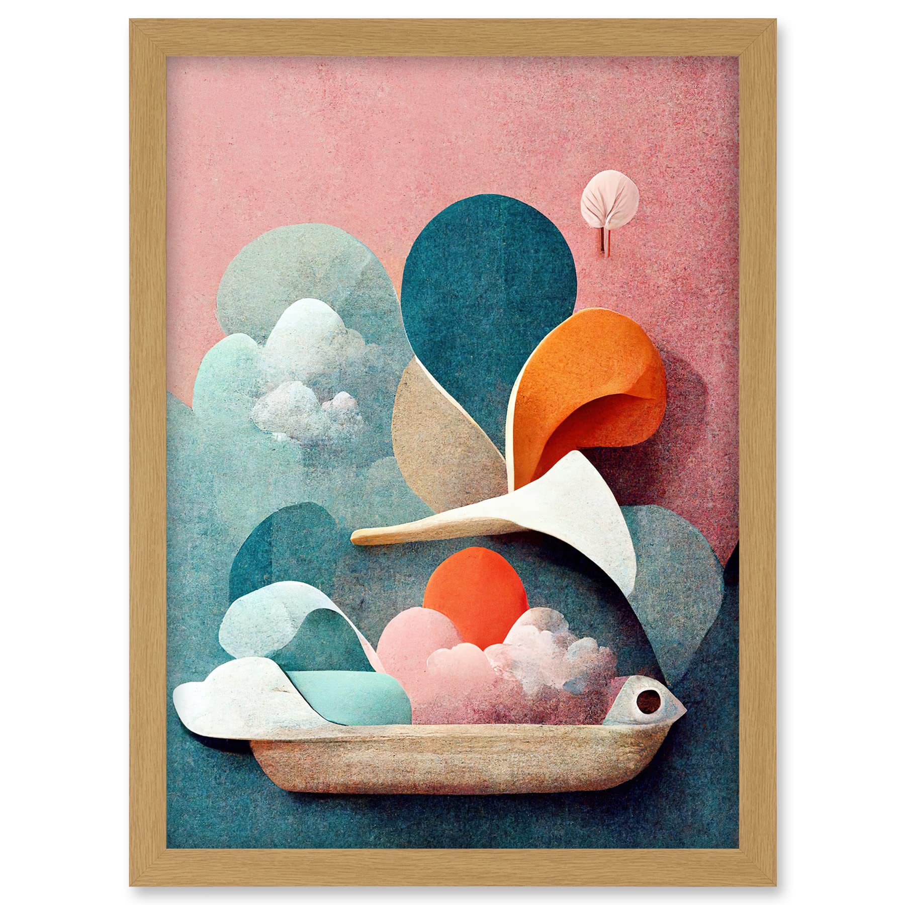 Doppelganger33 LTD Modern Boho Abstract Ship In Sky Clouds In Pastel Colours Toilet Artwork Framed A3 Wall Art Print