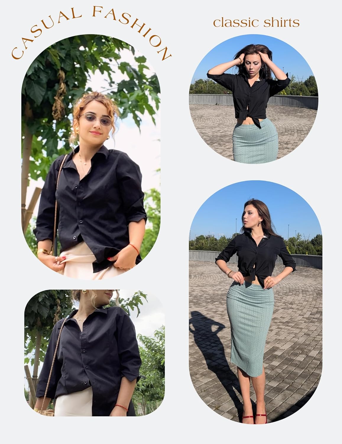 HOTOUCH Women Button Down Shirts 3/4 Sleeve Basic Business Dress Shirt Slim Fitted Classic V Neck Button Up Work Blouse Tops - Image 4