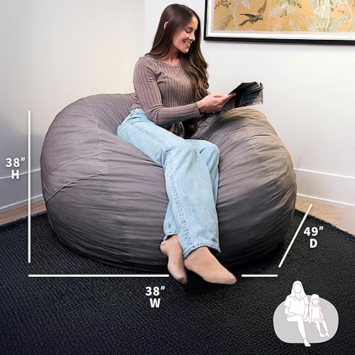 Miniatura 421 de Big Joe Fuf - Puf extragrande (XXL) relleno de espuma con funda extraíble, color niebla Lenox, poliéster tejido duradero, 6 pies, gigante Negro