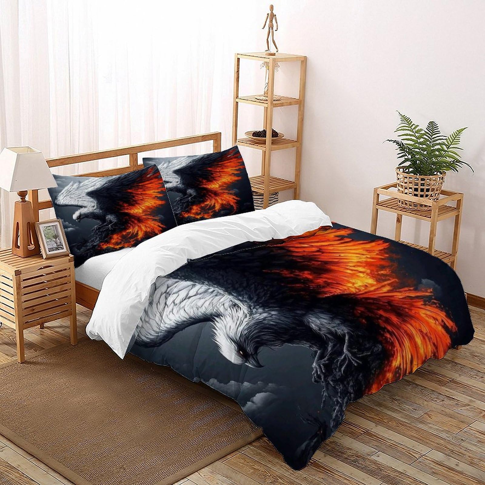 Parure de lit enfants 200x200cm avec housse de couette Wing Hunt Aigle et taies d'oreiller