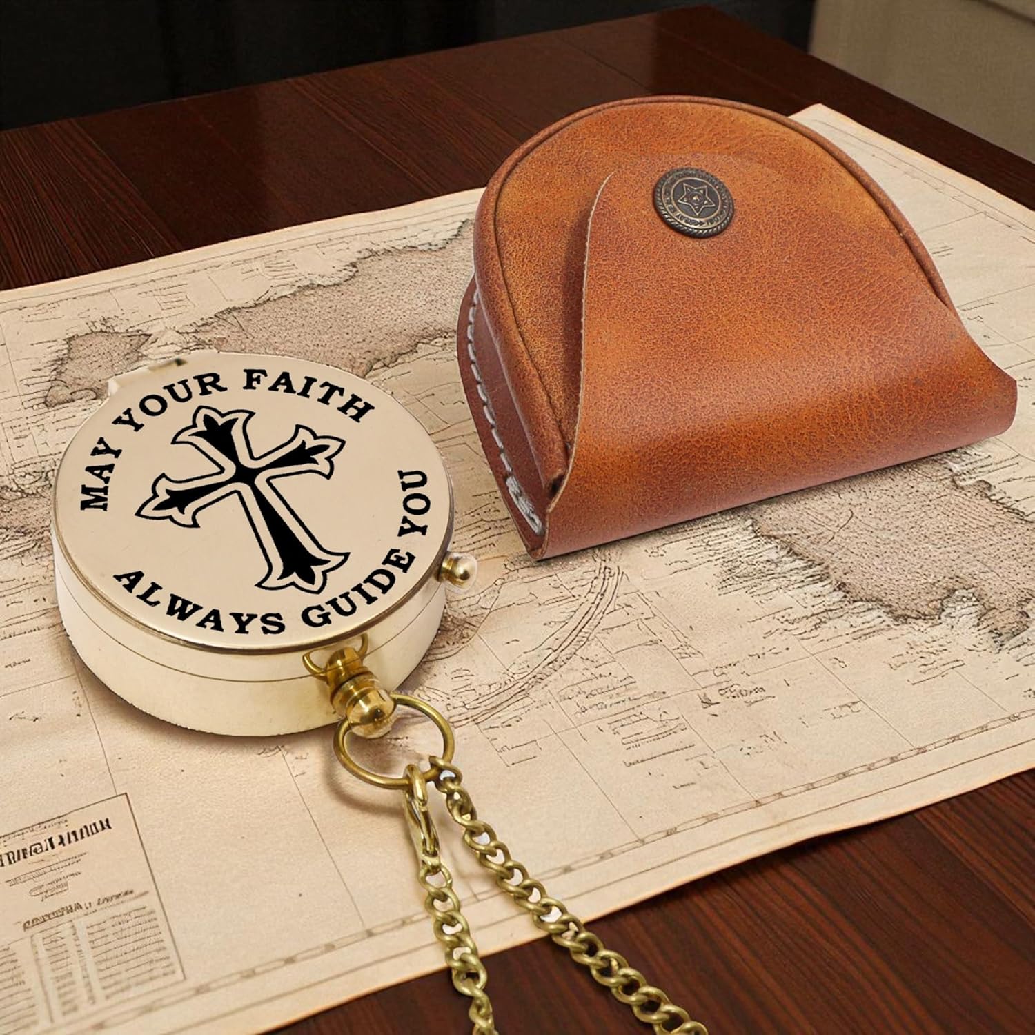 Personalised Baptism Compass with Engraved Name & Date – Religious Keepsake Gift for First Communion, Confirmation – Includes Wooden Gift Box & Leather Case for Lasting Memories