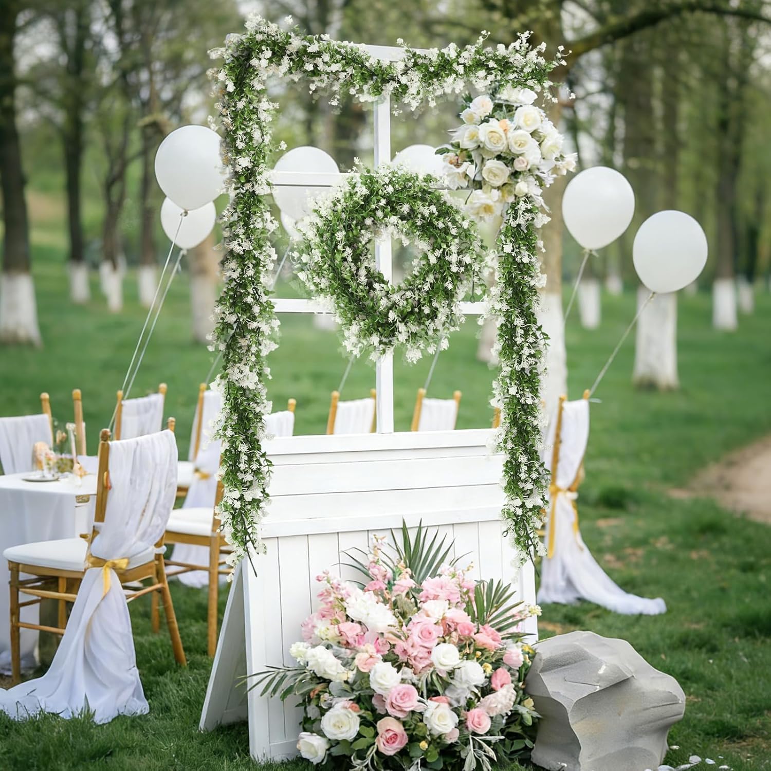 RECUTMS Faux Eucalyptus Garland Plant Fake Vines, Artificial Hanging Eucalyptus Leaves Greenery Vines for Wedding Backdrop Arch Wall Party Home Bedroom Decor Indoor Outdoor(White) - Image 6