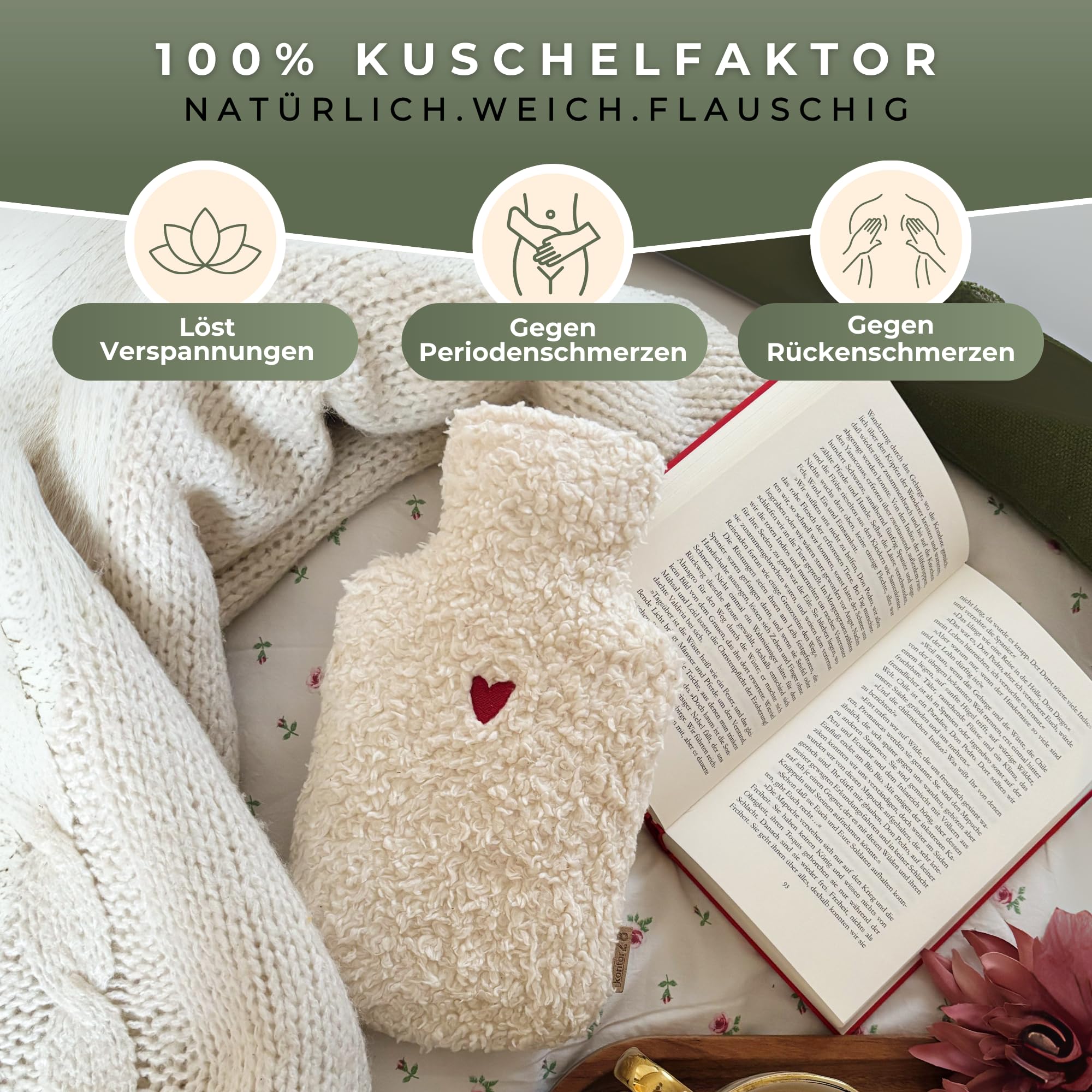 kontor28 - kuschelige TEDDY Wärmflasche mit Bezug aus super weicher 100% Bio-Baumwolle, handgefertigt Made in Germany, auslaufsicher, geruchlos und schmerzlindernd für Kinder/Erwachsene - 0,8 Liter