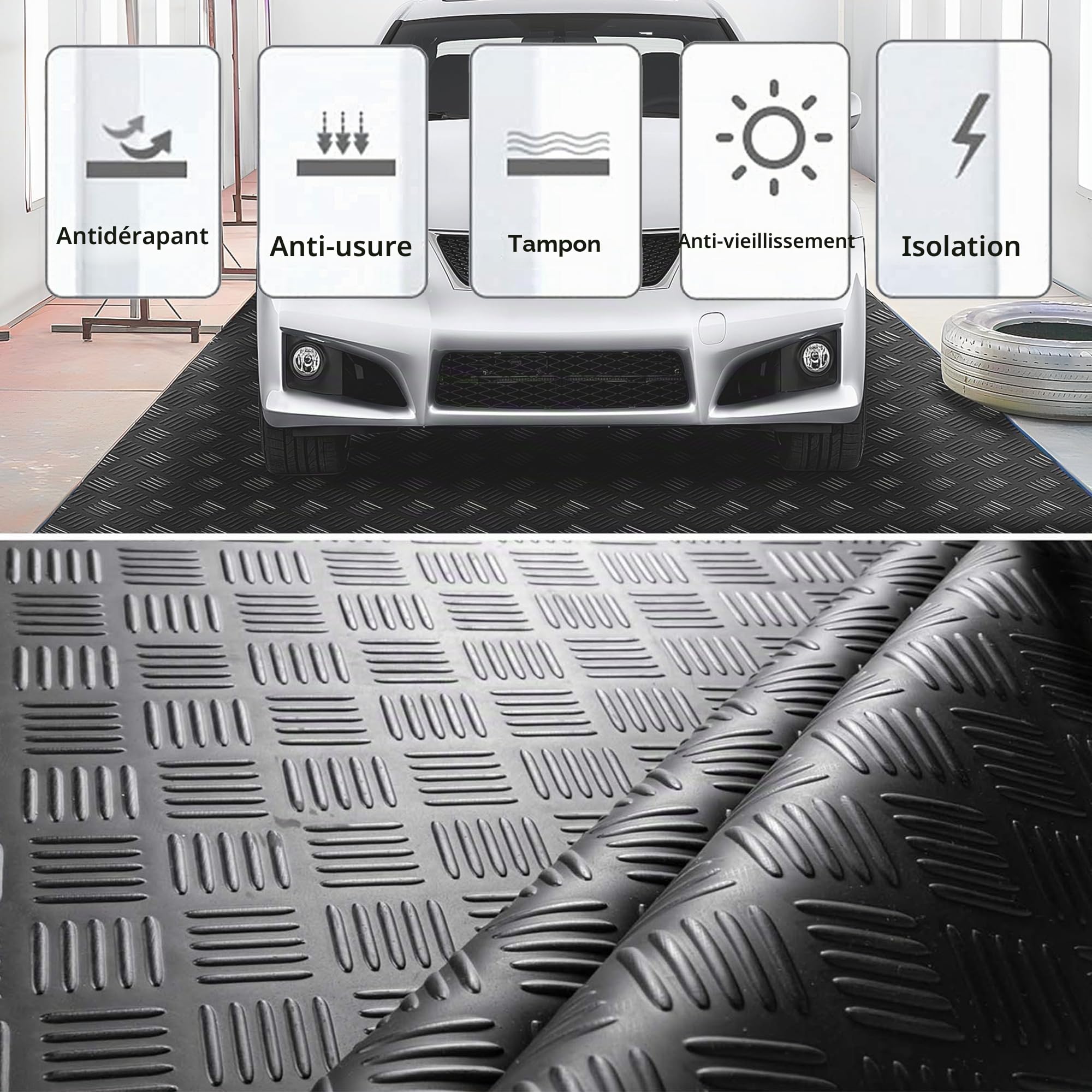 MYOYAY Tapis de sol en caoutchouc au mètre - 500 x 100 cm - Sol en caoutchouc de 3 mm | Tapis de sol en tôle ondulée - Antidérapant - En caoutchouc - Pour garage, cave, atelier