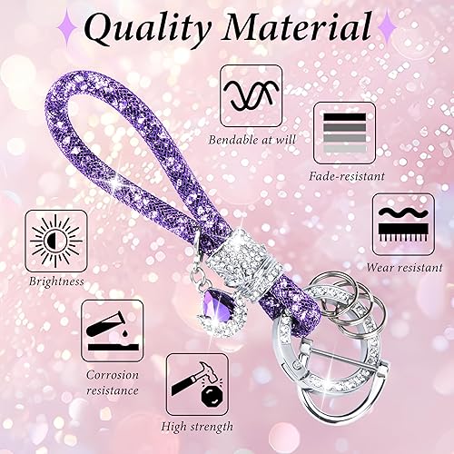 Miniatura 5 de Crystal Bling Car Keychain, Car Key Chain Glitter Key Ring, Rhinestone Keychain Ring Strap