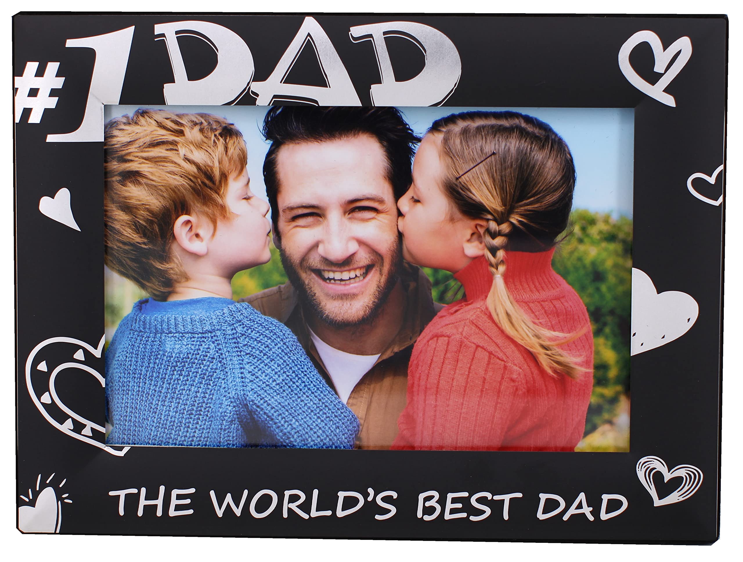 LEADEXNO.1 DAD THE WORLD’S BEST DAD Gift for Dad Father’s Day Picture Frame , Black Metal Engraved 4 by 6 Inch Horizontal