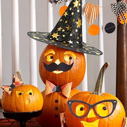 Miniatura 8 de Zando Sombrero de bruja de Halloween para niños, niñas y mujeres, con estampado de estrellas, sombrero de mago para cosplay, decoración de