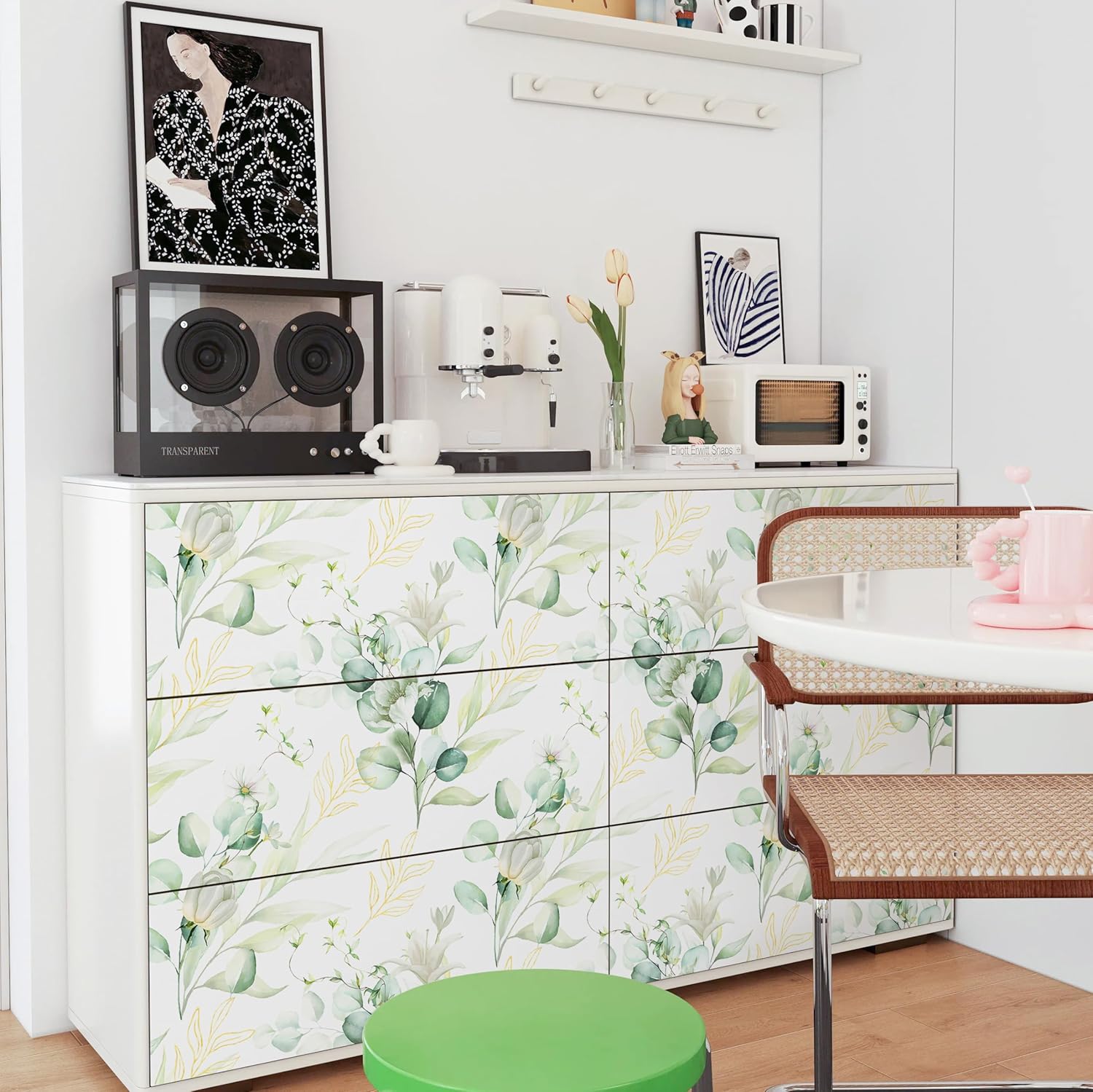 MelunMer Floral Peel and Stick Wallpaper Boho Contact Paper for Cabinets Green/Leaf Floral Contact Paper Self Adhesive Removable Wallpaper for Bedroom Bathroom Waterproof Vinyl 393In L 17.3In W