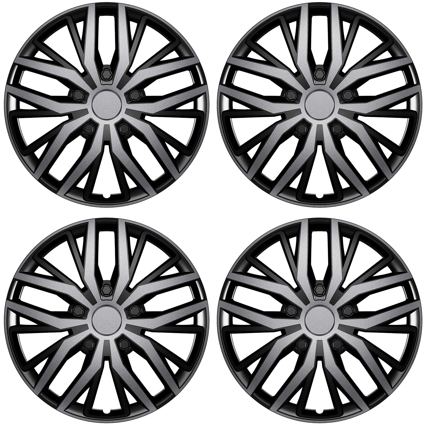 Photo 1 of **Only Two*** AutoBeeDen 4 Pack Universal Hubcaps Replacement R15 15 inch, Steel Wheel Rim Cover for Most Auto, 15" 15 in Wheel Covers Hub Caps (Gray+Black Color, 15 inch)