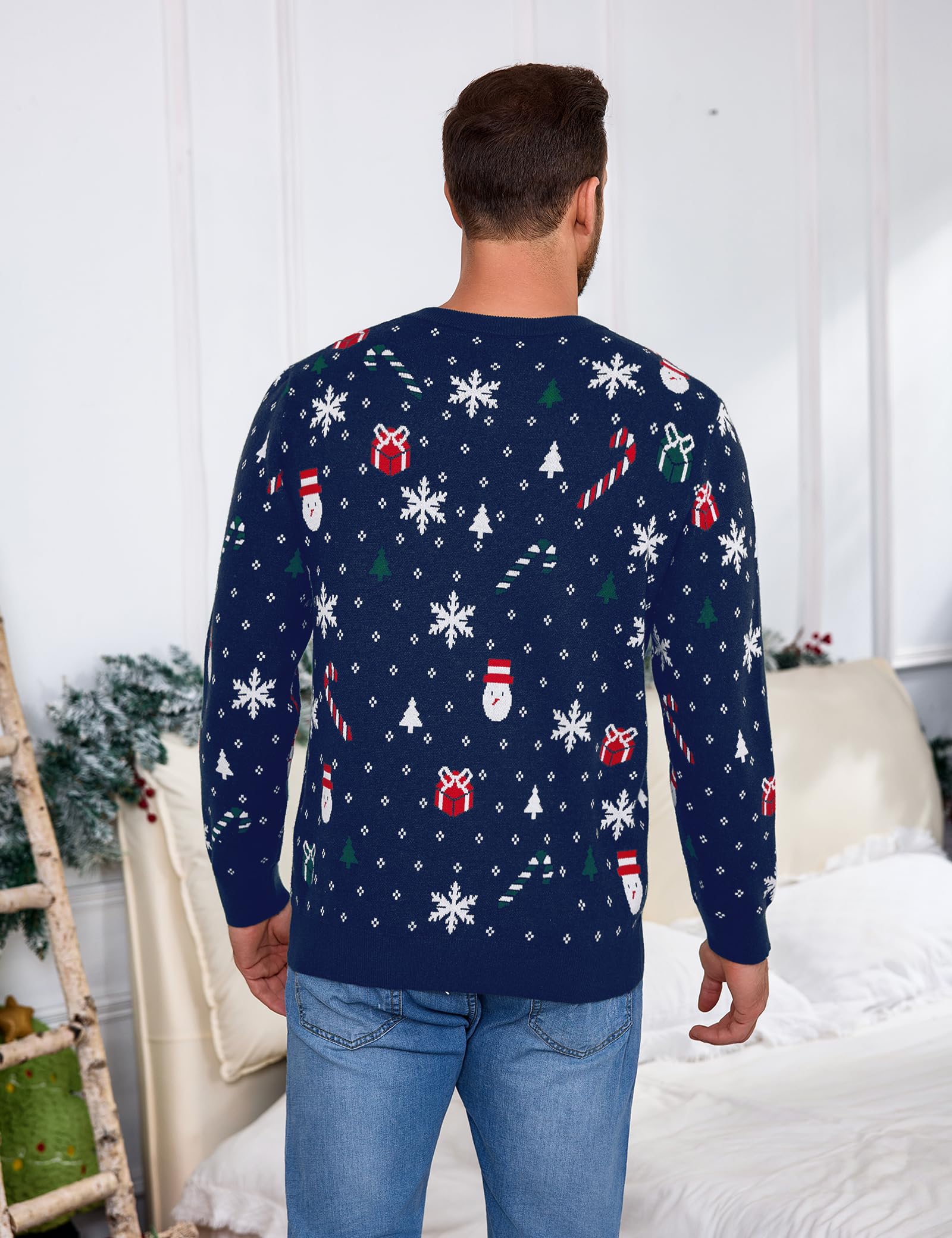 Aottori Jersey Navidad Mujer Hombre Manga Larga Cuello Redondo Reno y Nieve | Para Invierno, Diseño Pullover, para Fiestas Navideñas, Ideal para Capas, Fácil de Combinar