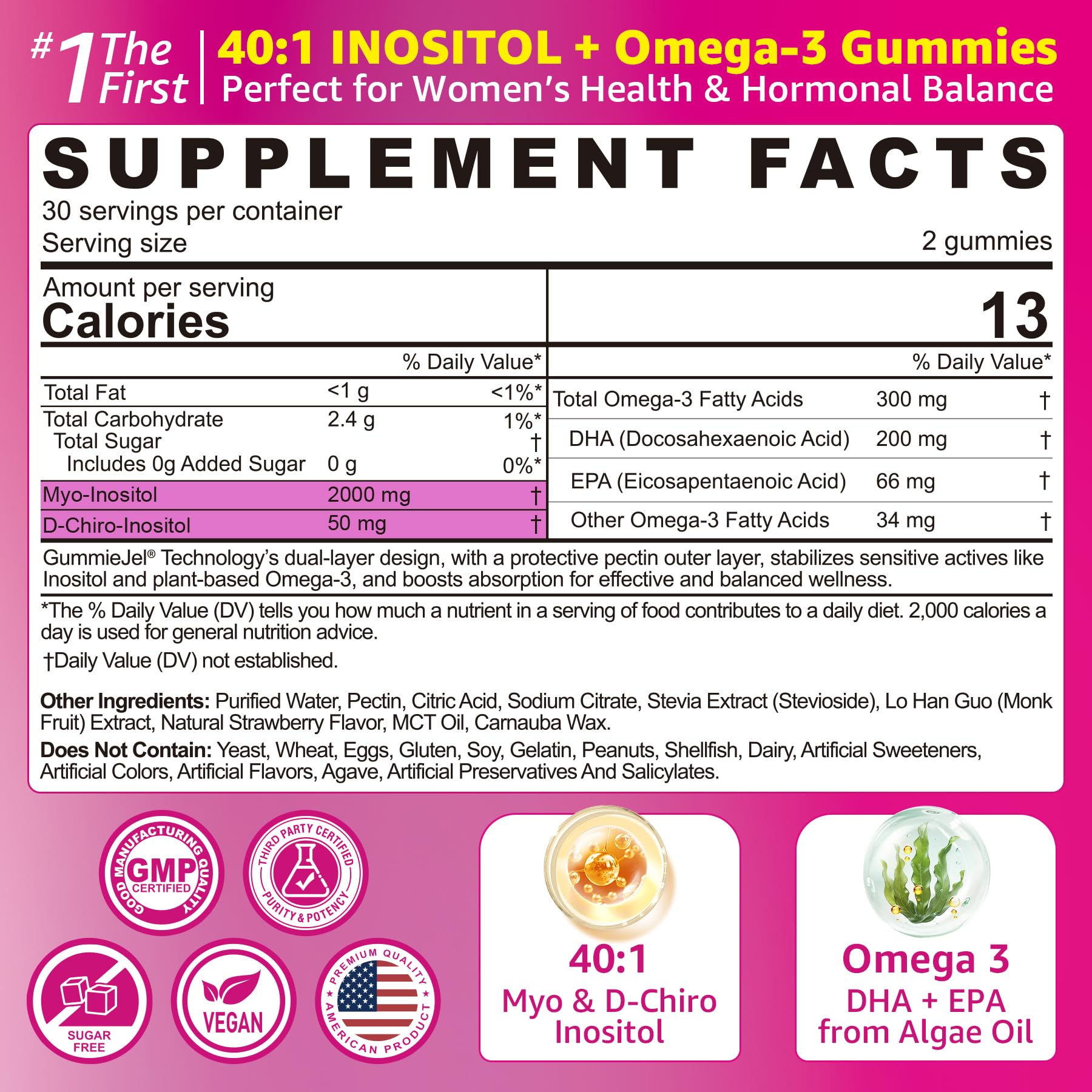 Myo-Inositol & D-Chiro Inositol 40:1 + Omega-3 Gummies for Women, 60Ct — Amazon image 2