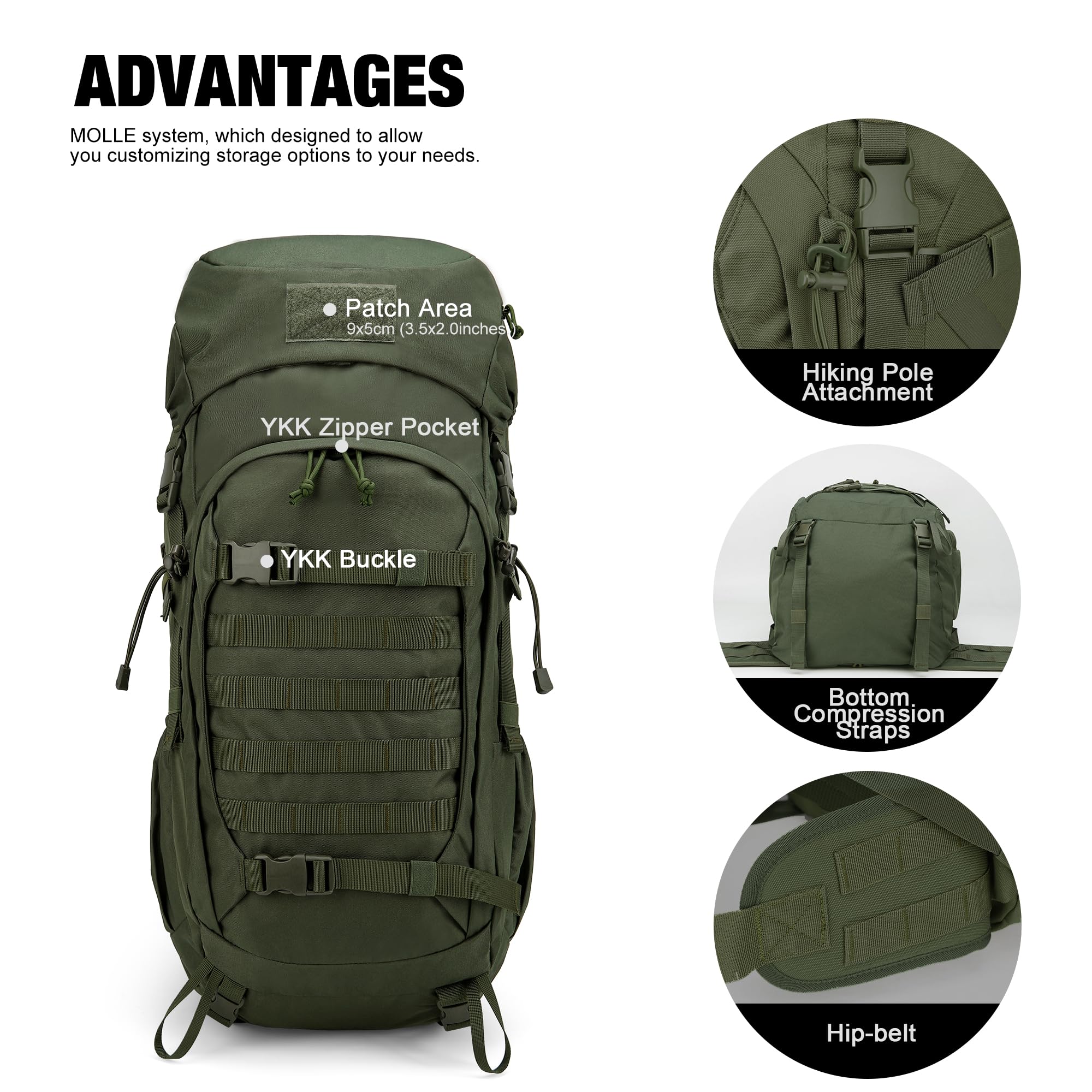 Mardingtop 60L Mochila Táctica Militar Mochilas de Asalto MOLLE de Gran Capacidad Bolsa de Emergencia para Excursionismo, Montañismo, Senderismo, Acampada