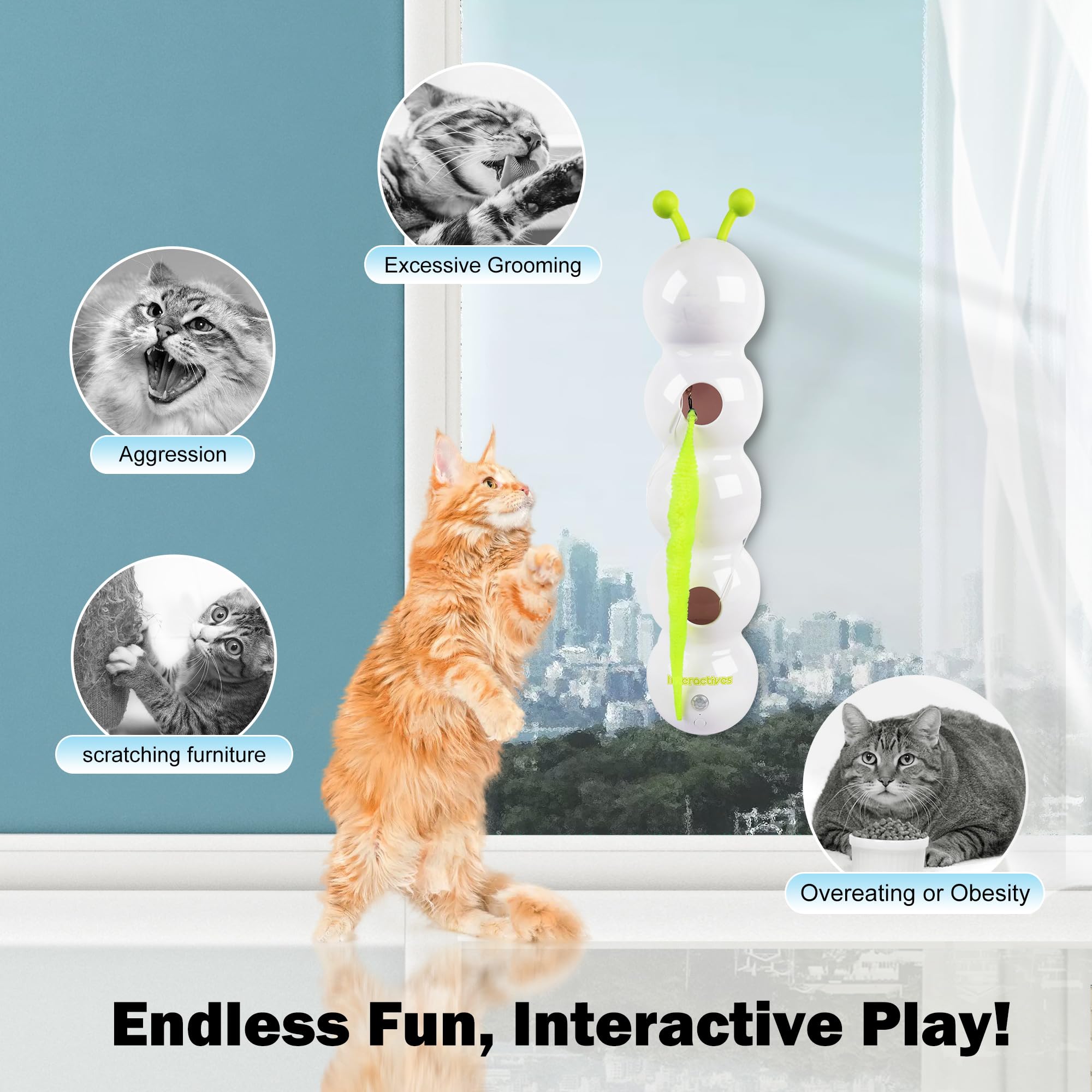 Interactive Cat Feather Toy, Automatic Fluffy Tail Teaser with Motion Sensor,Whack a mole Cat Toy, USB Rechargeable, Suction Cup for Stable Play, Perfect for Indoor Cats - image 2