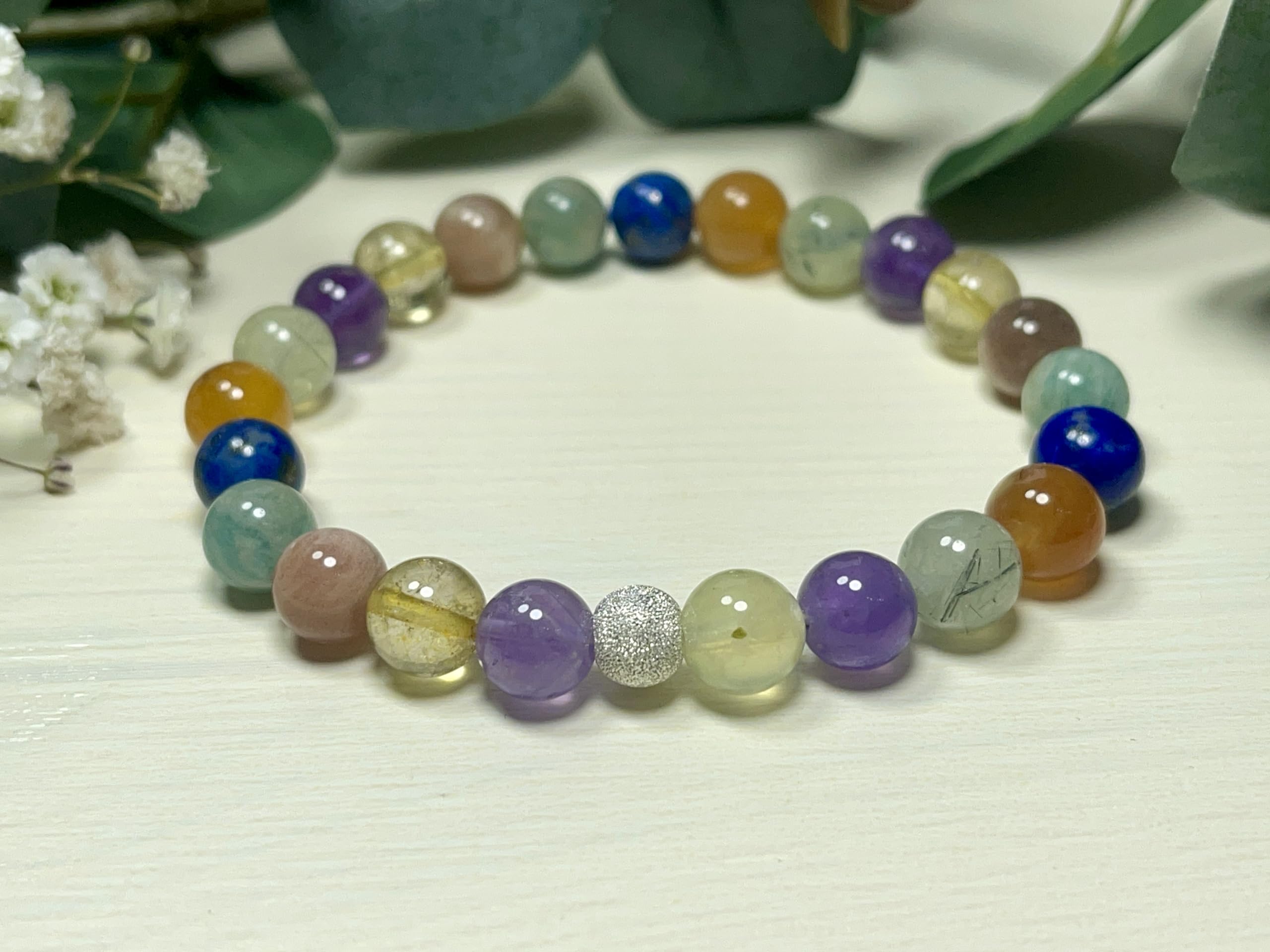 Spirituelles Edelsteinarmband 8mm mit facettierter 925 Sterling Silber Perle - Gold Roségold - personalisierbar Handmade