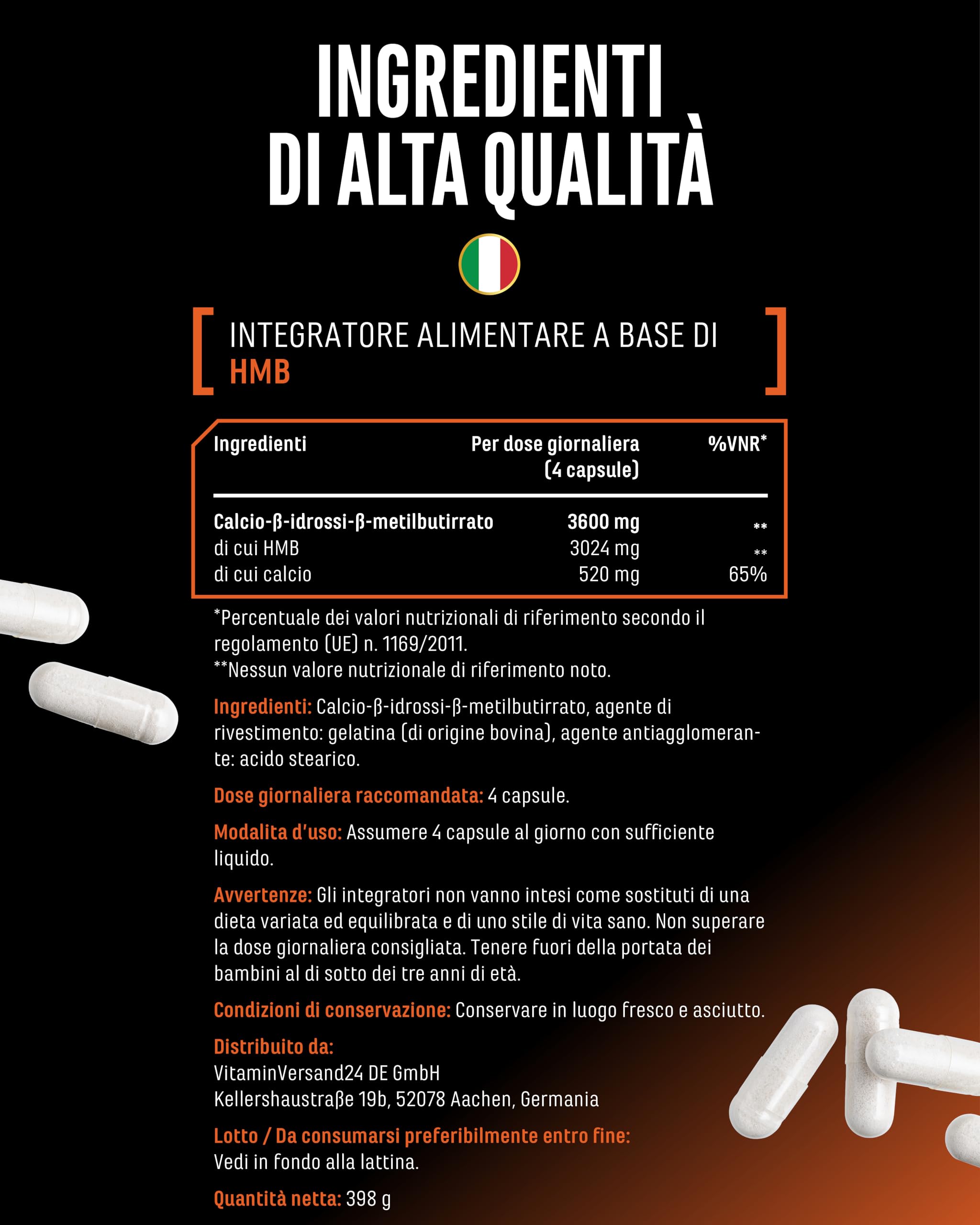 HMB Ultra Caps - 365 capsule - Altamente dosato con 3600 mg di calcio β-idrossi-β-metilbutirrato puro (calcio HMB) per dose giornaliera - Senza additivi inutili
