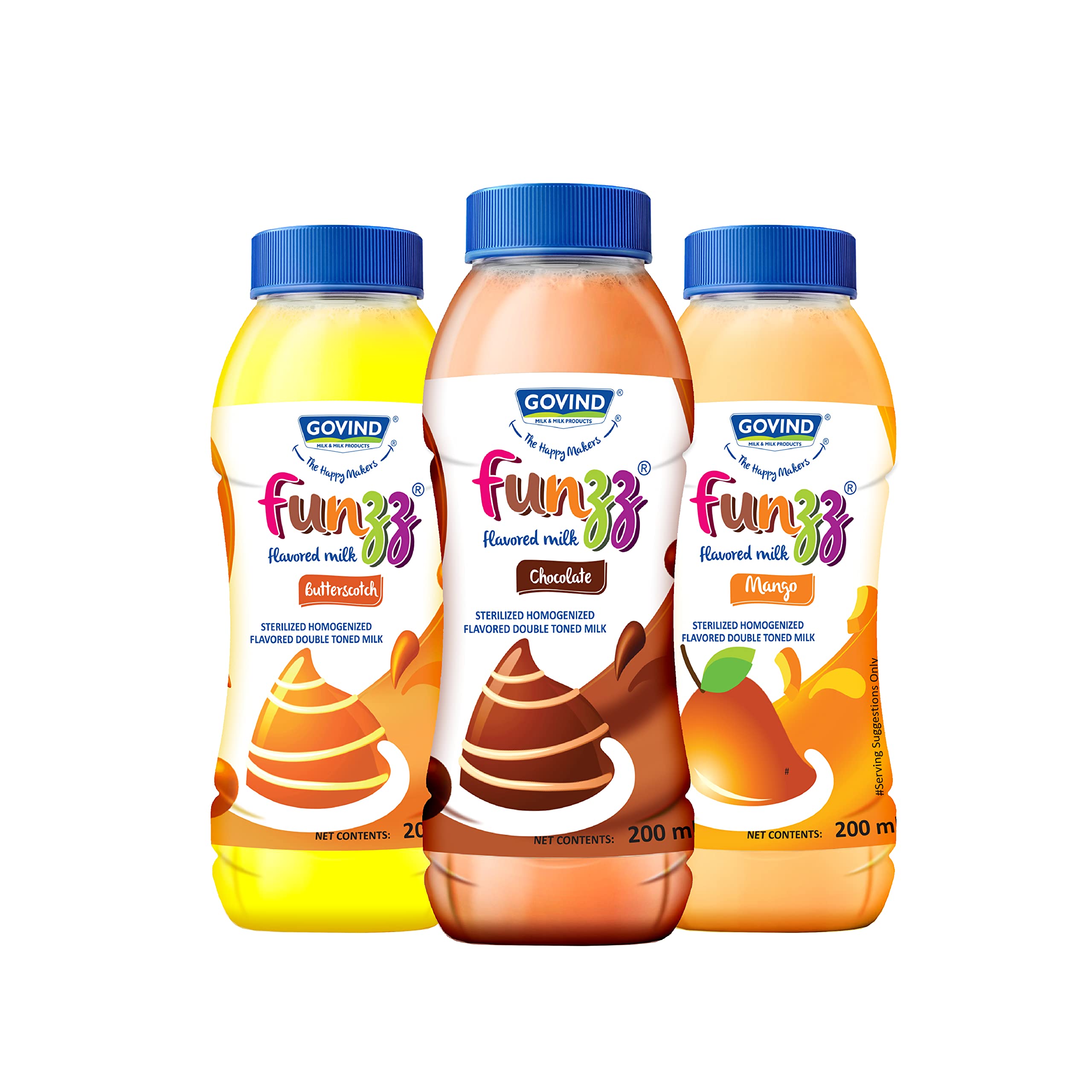 Govind Funzz Flavoured Milk with Three Flavours - Butterscotch, Chocolate, Mango. 200ml Each, Pack of 12.-image-26