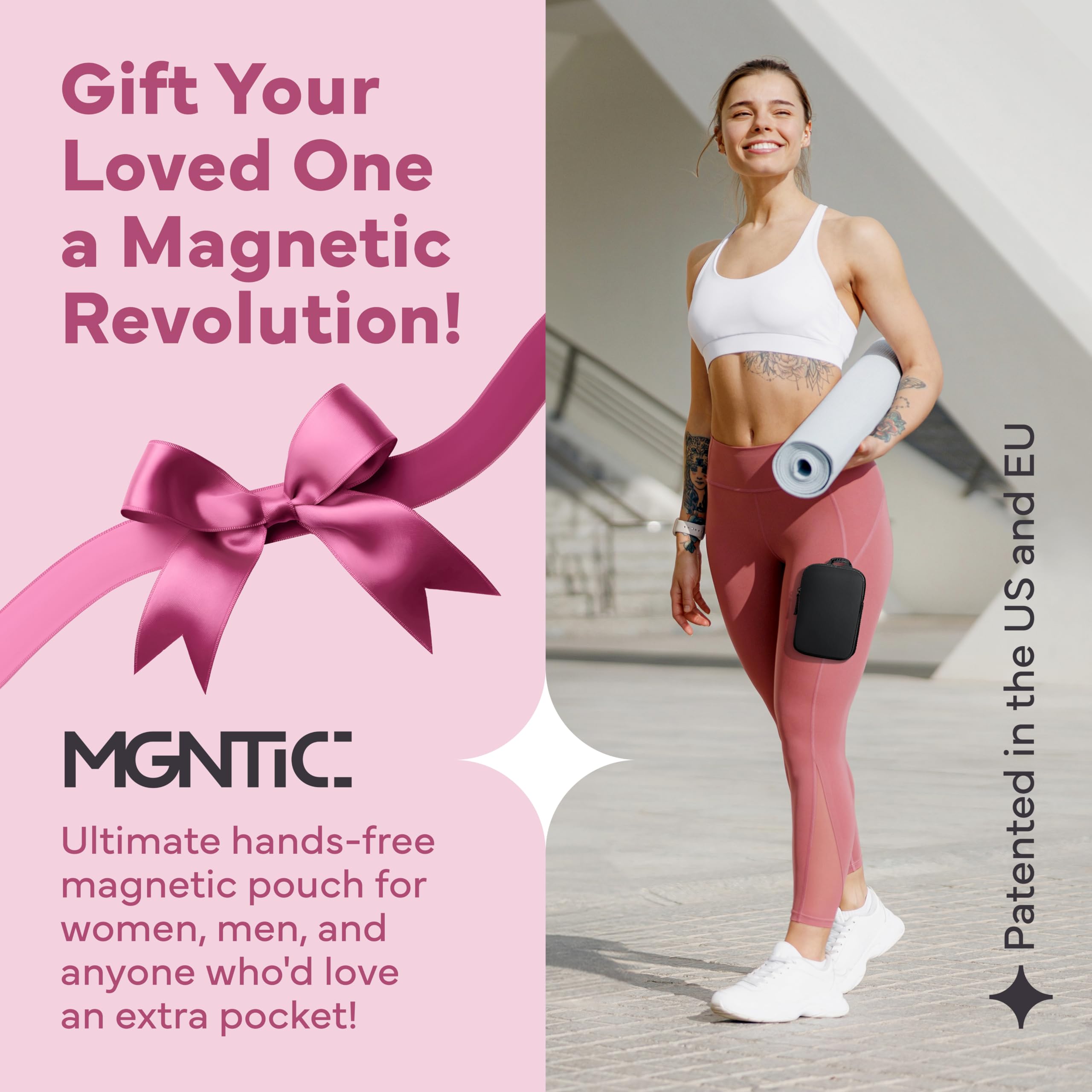 Lauf-Handyhalterung für Männer und Frauen – Patentierte freihändige Oberschenkel-Lauftasche für Handy, Reisen und Fitnessstudio, magnetische Beintasche, Jogging-Tasche, Schwarz , S, Sportlich