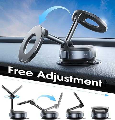 Miniatura 5 de Soporte magnético de teléfono para automóvil mejorado al vacío 2026, reforzado en 360°, 96 libras, soporte de teléfono con ventosa ultra para Negro