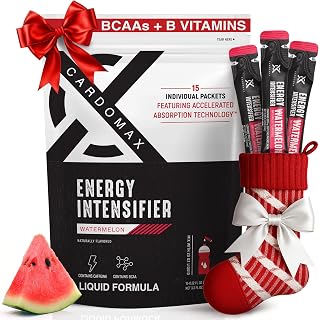 CardoMax - Energy Drink Packets - Liquid Preworkout for Men & Women Caffeine Packets with BCAA, Vitamin B12, Vitamin B6 & B3 - Sugar-Free, Zero Calorie, Vegan & Keto - 15 Stick Packs - Watermelon