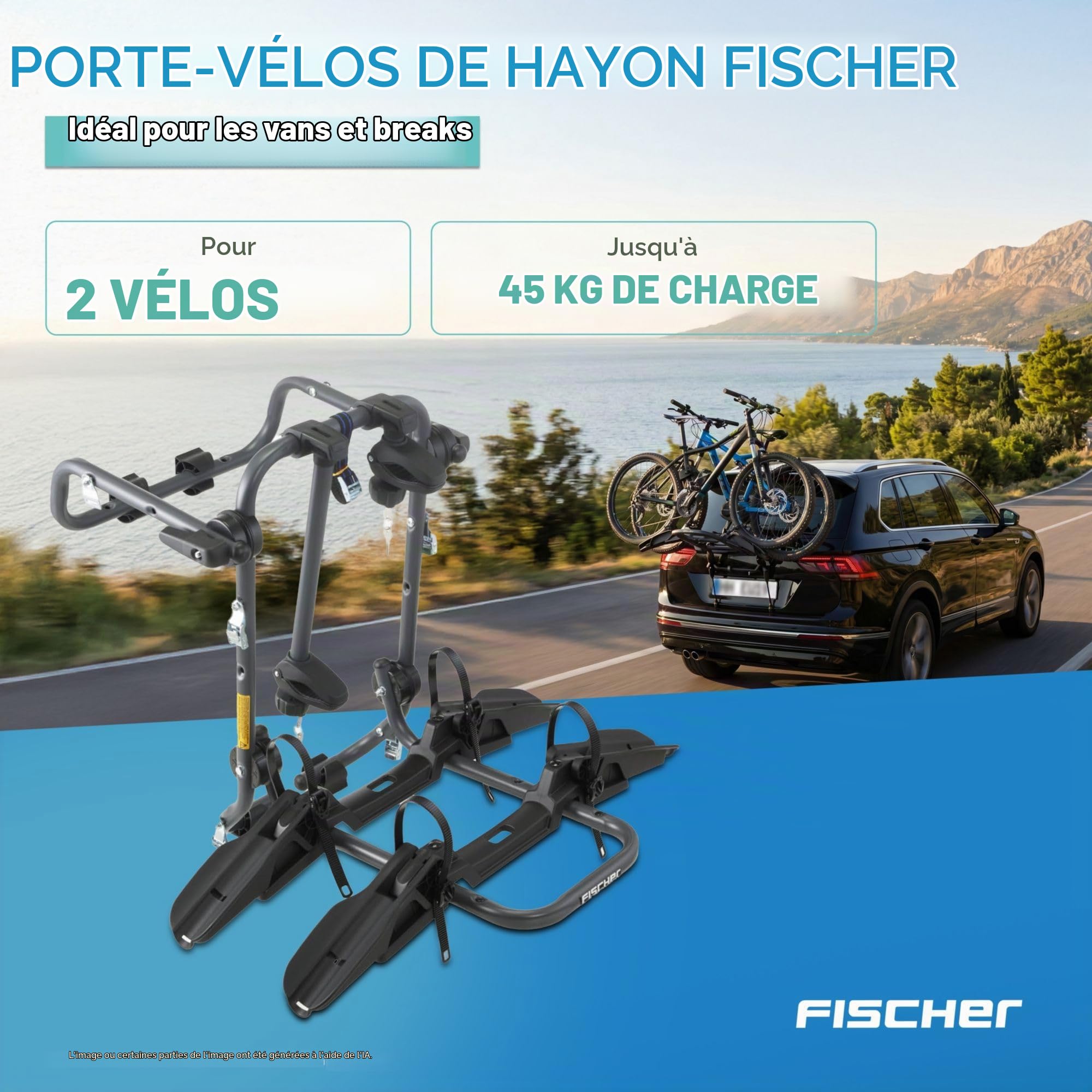 Fischer 10444 Porte-vélos arrière, pour Le Montage sur Le Coffre de véhicule, Noir