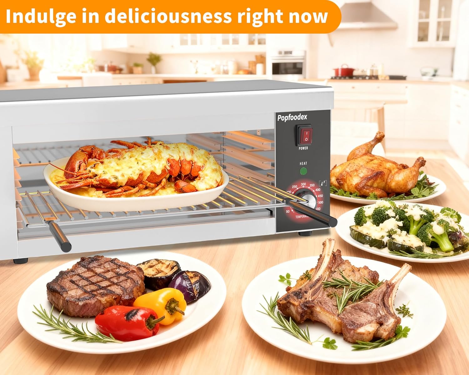 Salamander Broiler, 1500W Electric Cheese Melter w/ 550°F Heating and Stainless Steal Body, Commercial Broiler w/Removable Crumb Tray, Salamander Grill For Pizza, Grill Steaks, Sandwiches