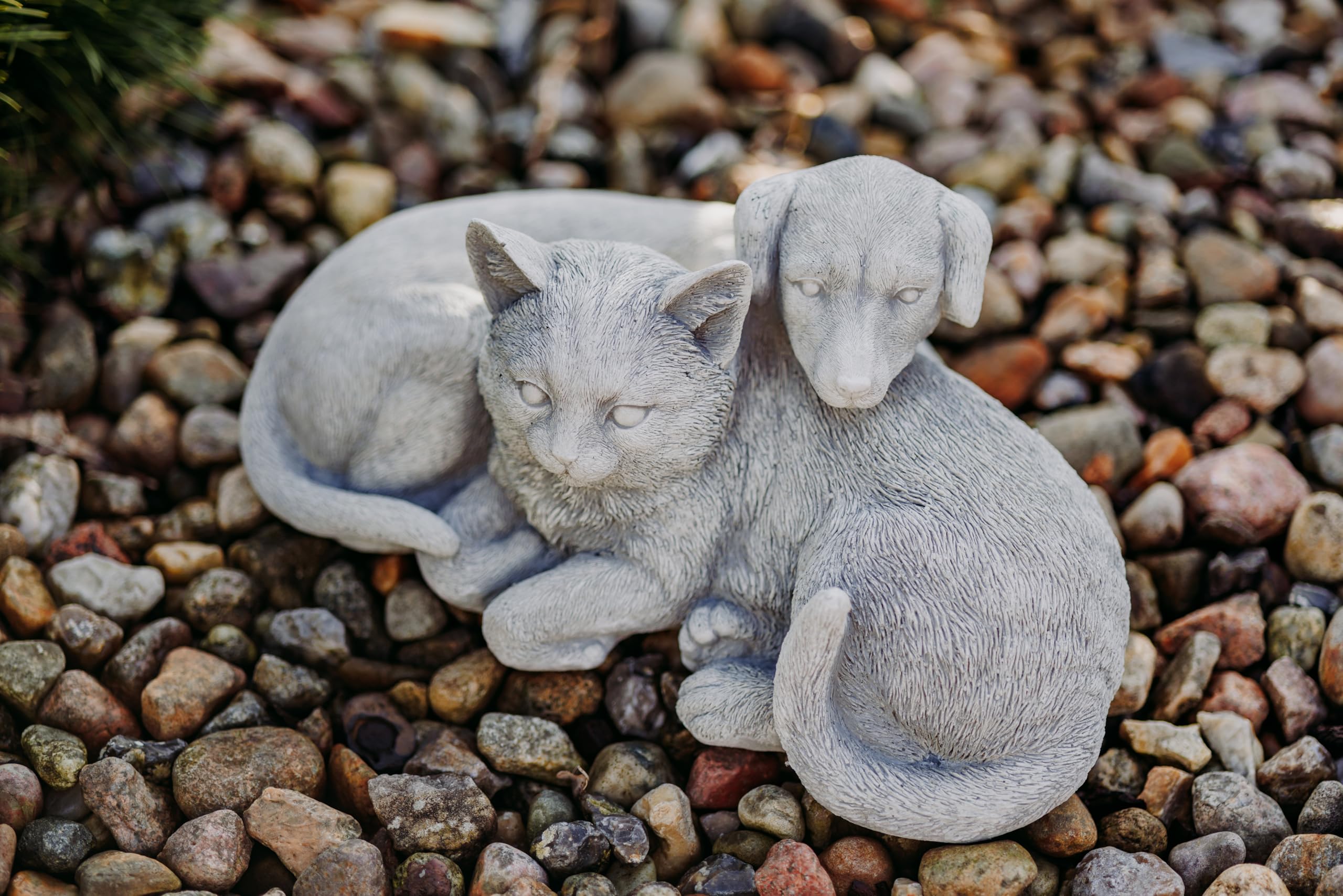 gartendekoparadies.de Statua di pietra da giardino cane e gatto, 34 x 20 x 15 cm, grigio, 8 kg, in pietra, resistente al gelo per esterni