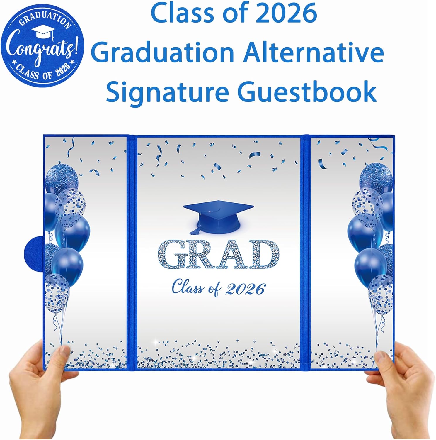 DARUNAXY Blue Silver Graduation Party Decorations, 2PCS Class of 2026 Congratulations Graduates Alternative Signature Guest Book for Men Happy Graduation Gifts Congrats Grad Party Signing Card Board