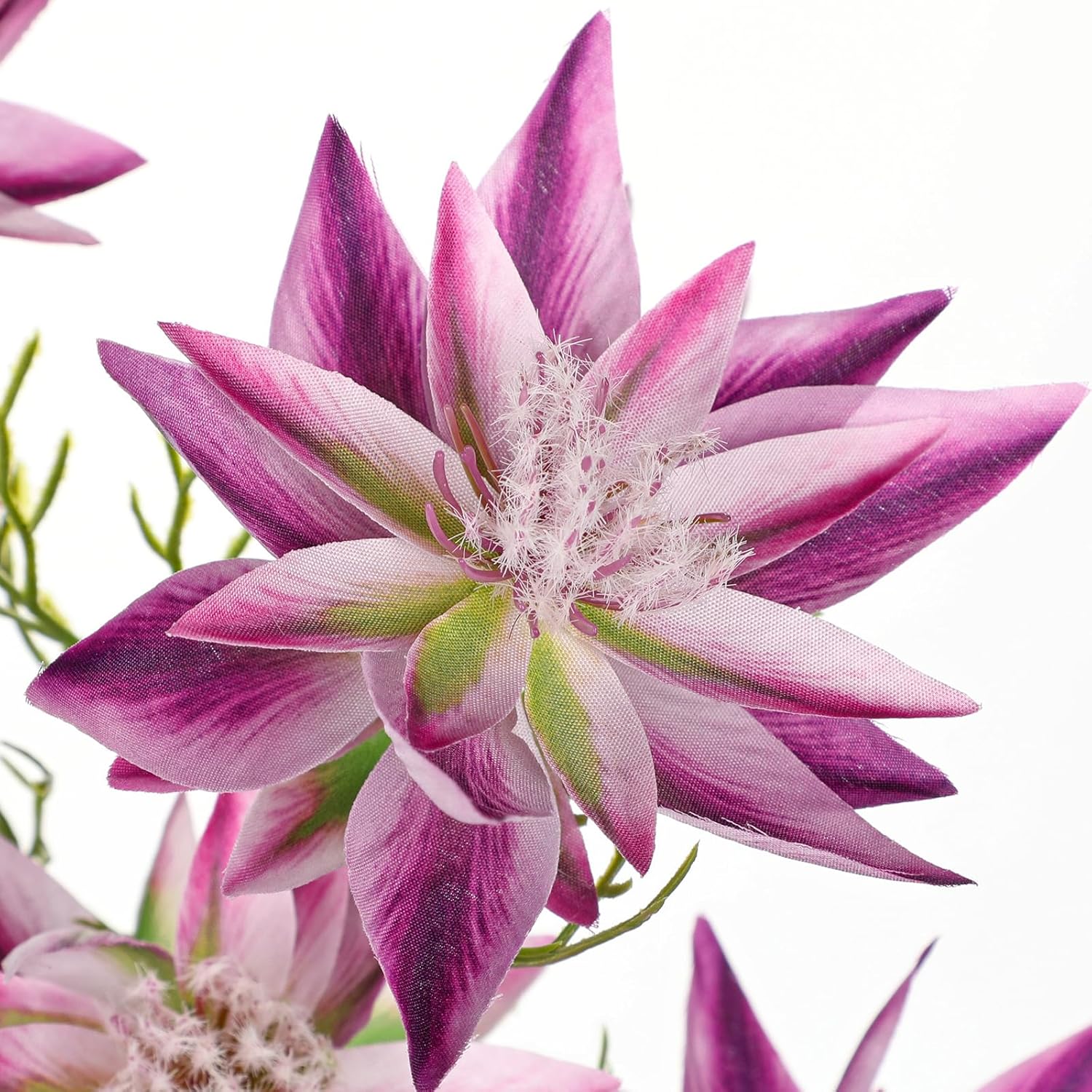 Hollyone 3Pcs Purple Artificial Flowers Silk 26.3" Fake Protea Flower with Long Stem Faux Flowers Arrangement Branch with 6 Heads for DIY Wedding Party Table Centerpiece Floral Bouquets Home Decor - Image 3