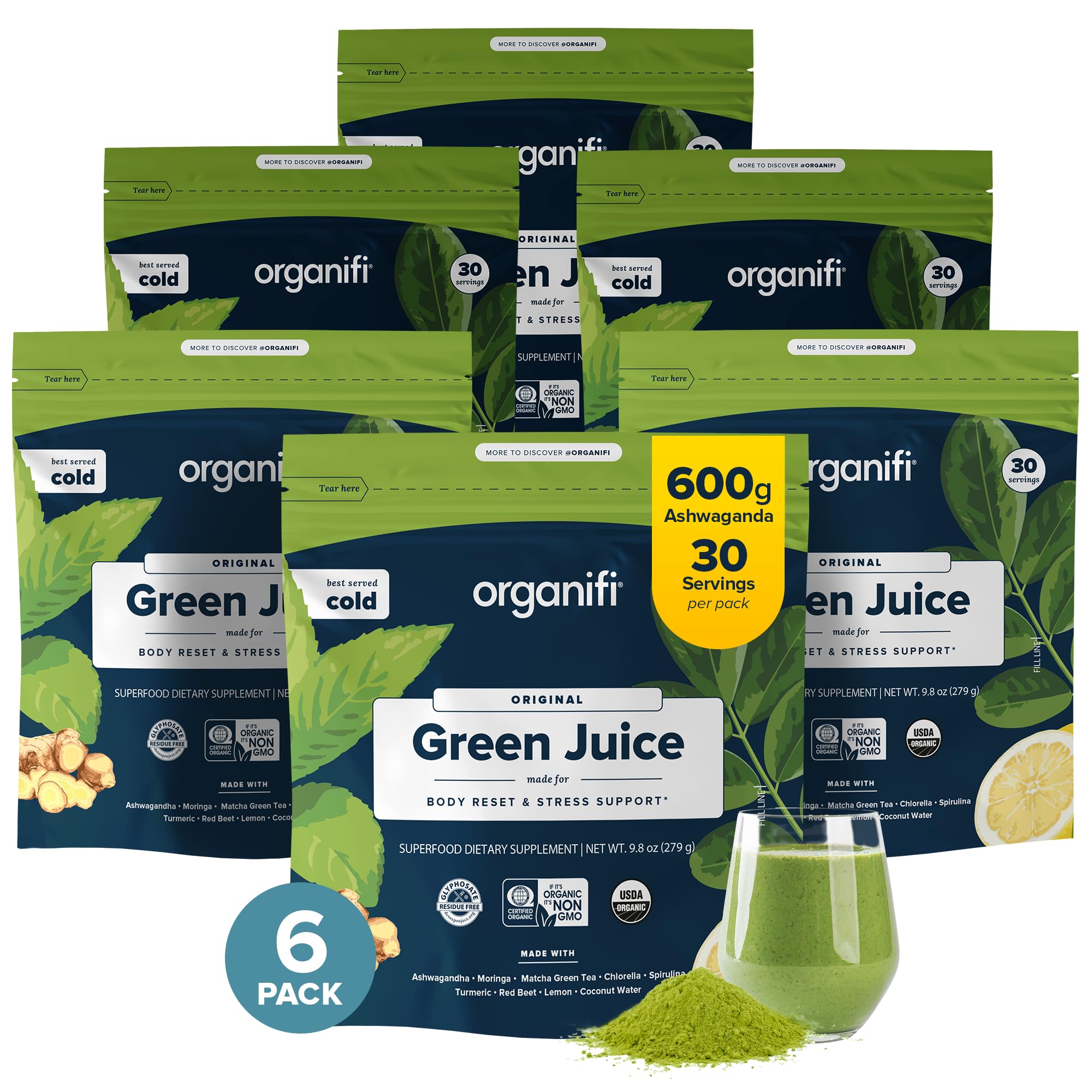 Organifi Green Juice - Powder Supplement with Organic Spirulina Ashwagandha and Chlorella - Helps Achieve Fitness Goals and