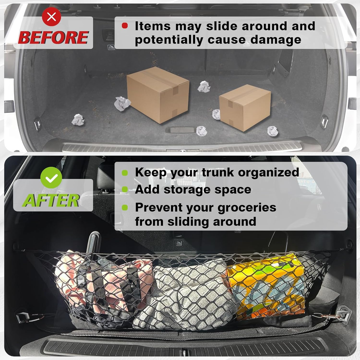 Muslogy Truck Bed Cargo Net Trunk Netting Compatible with 2022-2025 2026 Jeep Grand Cherokee (2-Row) Accessories, Pickup Cargo Organizer SUV Sedan Storage Net w/Heavy Duty Carabiners