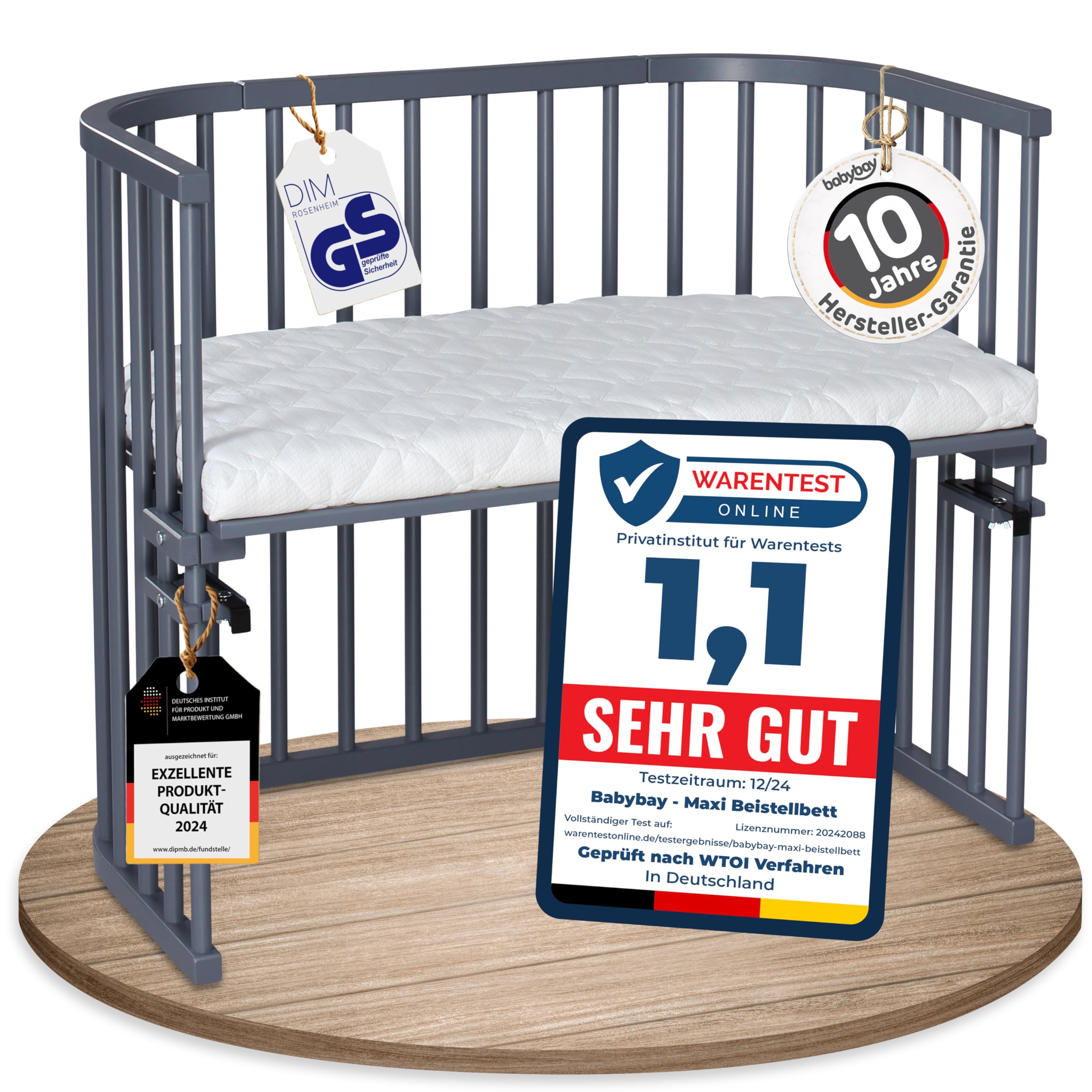 babybay Maxi łóżko pomocnicze, kolor łupkowy szary lakierowany z materacem Classic Soft