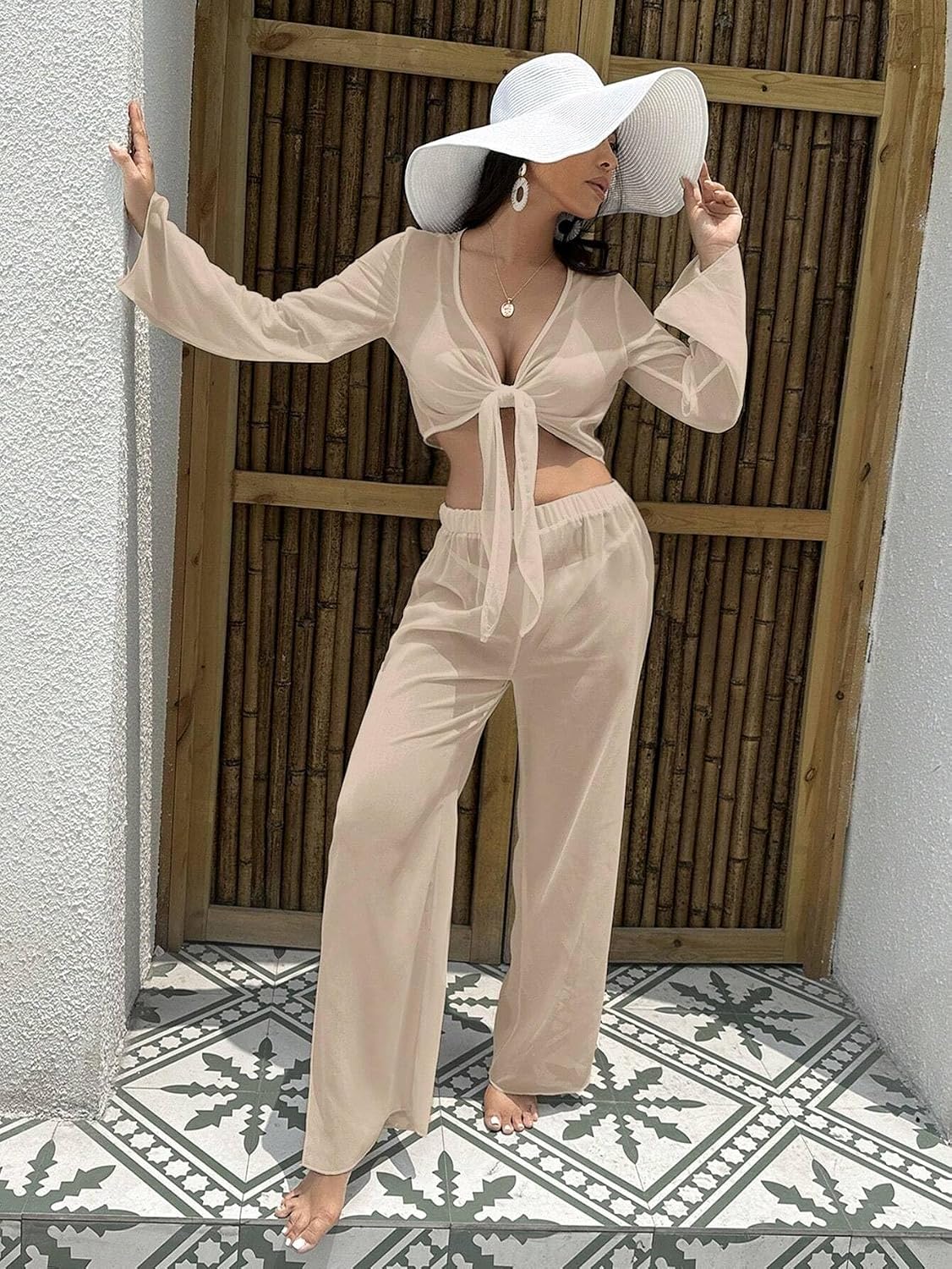 swimsuit coverup for women Summer Beach Tie Front Cover Up Set