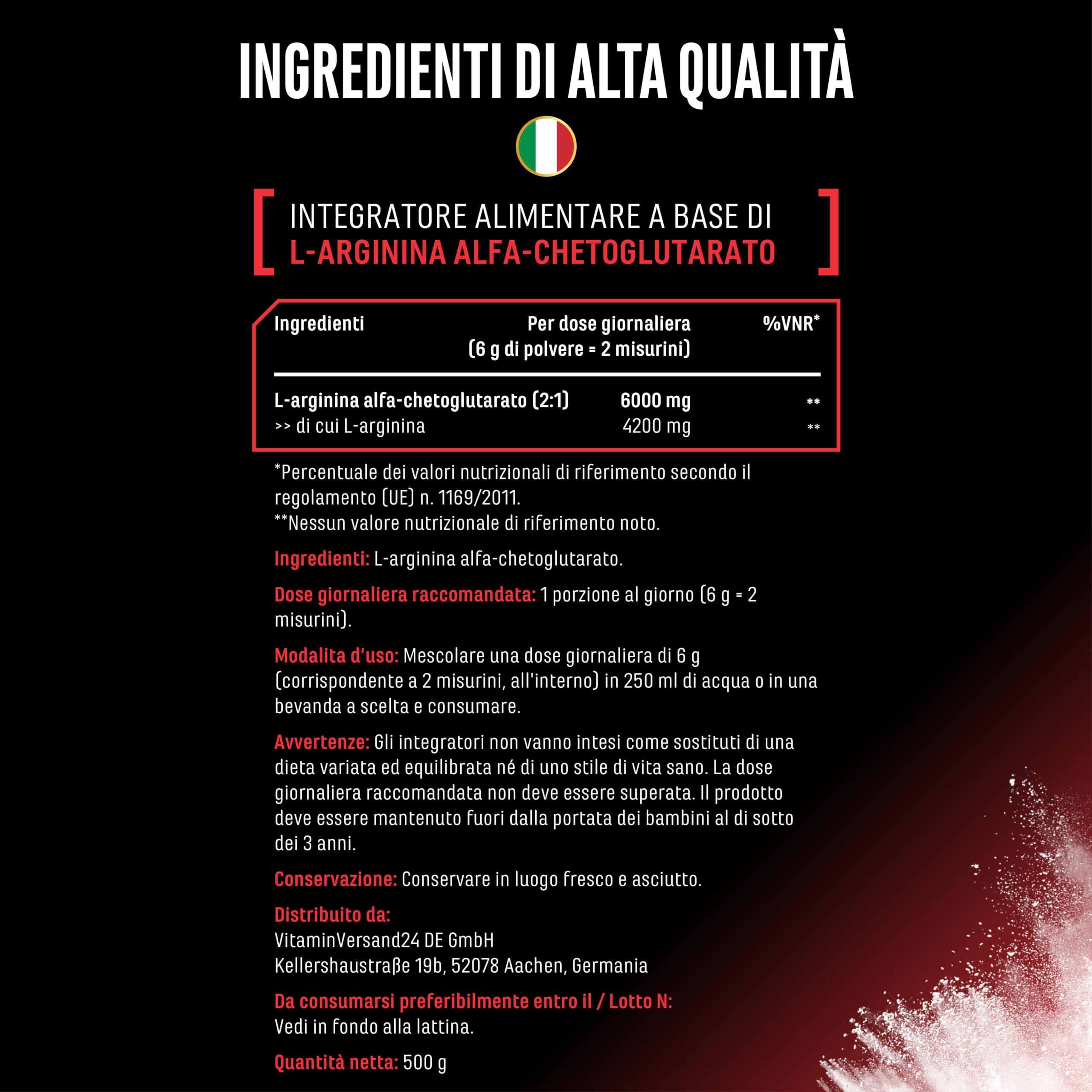 AAKG - 500 g - L-Arginina Alfa-Chetoglutarato (2:1) - Solubilità ottimale - Vegano - Polvere pura senza additivi - Aminoacido di arginina premium - German Elite Nutrition