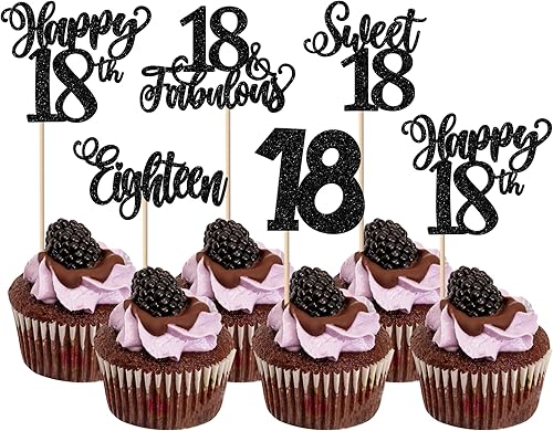 Paquete de 30 adornos para cupcakes con purpurina de 18 años, 18, 18, 18 años, decoraciones para cupcakes, suministros de fiesta de aniversario,