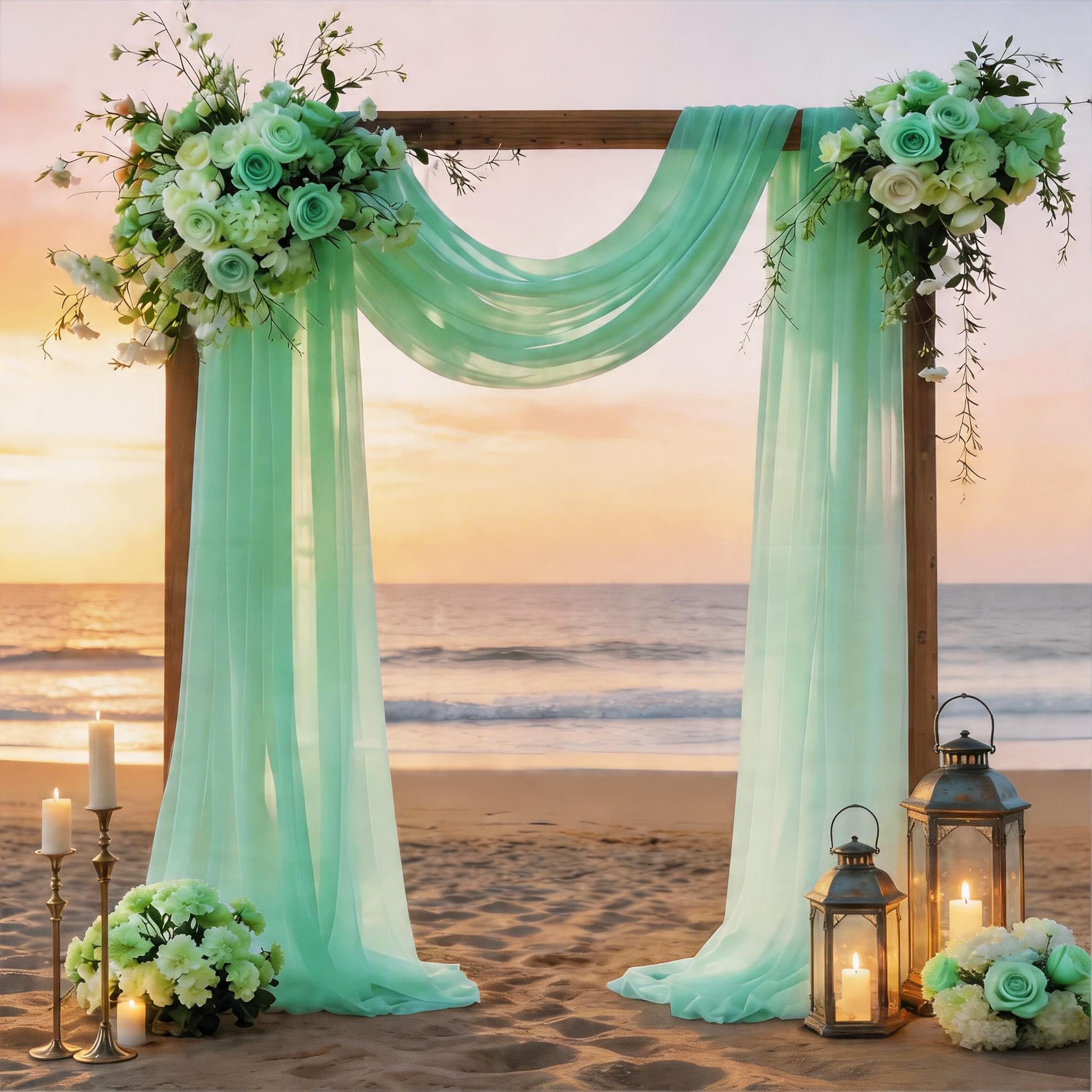 Wedding Arch Draping Fabric Mint Green 29" X 20FT Chiffon Fabric Sheer Drapes for Wedding Ceremony Arbor Engagement Party Bridal Shower Decoration | Mint Green Drapes Fabric 2 Panels