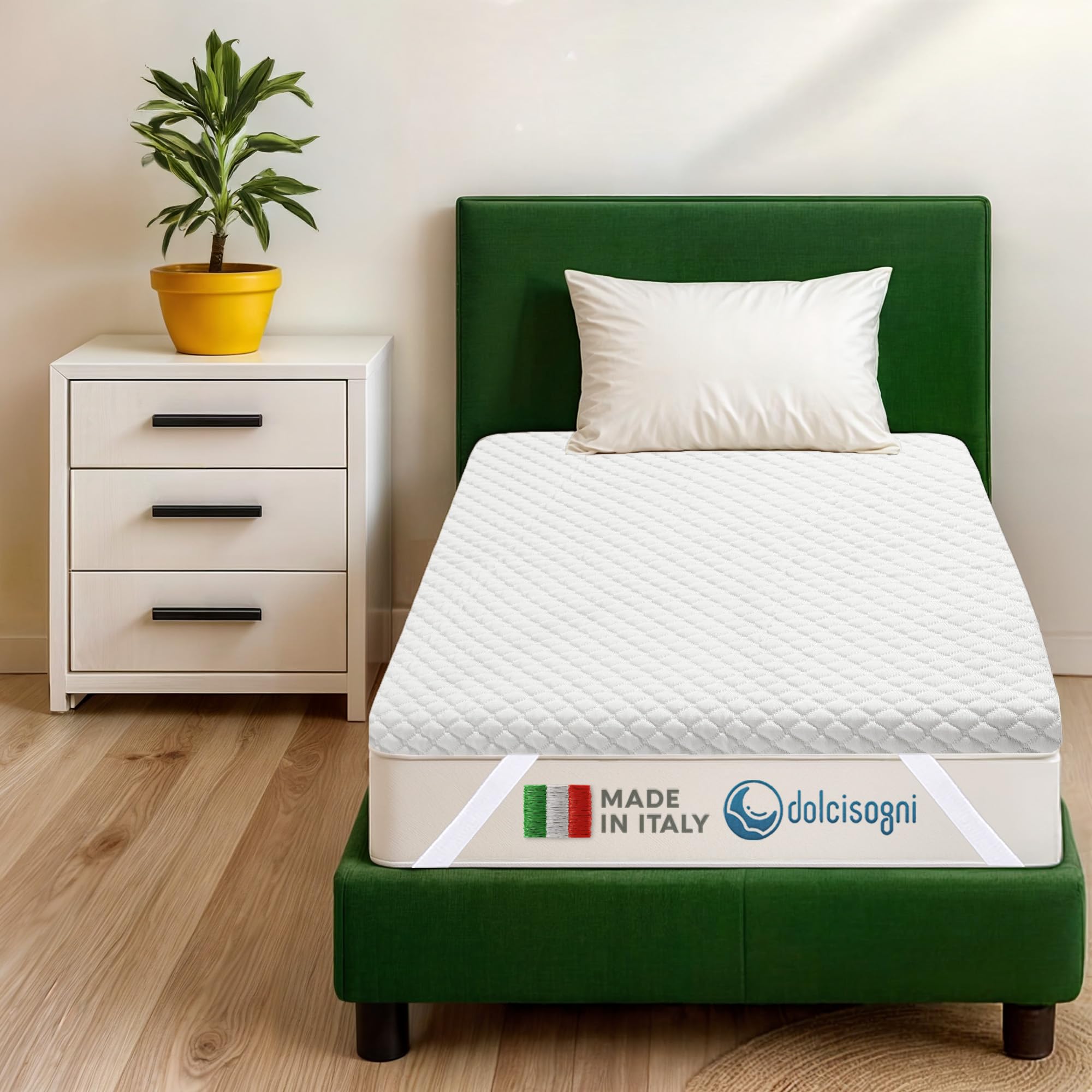 DOLCI SOGNI Topper 100% Memory Foam 80x190 cm - Effetto Rinfrescante – 100% Made in Italy, Certificato OEKO-TEX® & CertiPUR™, Spessore 5 cm, Fodera con trattamento Cooler Rinfrescante