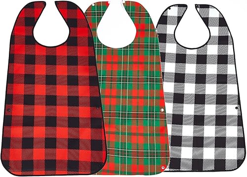 Zalengine Baberos para adultos para ancianos, paquete de 3 baberos reutilizables para adultos, impermeable, lavable, para ancianos, con protector de