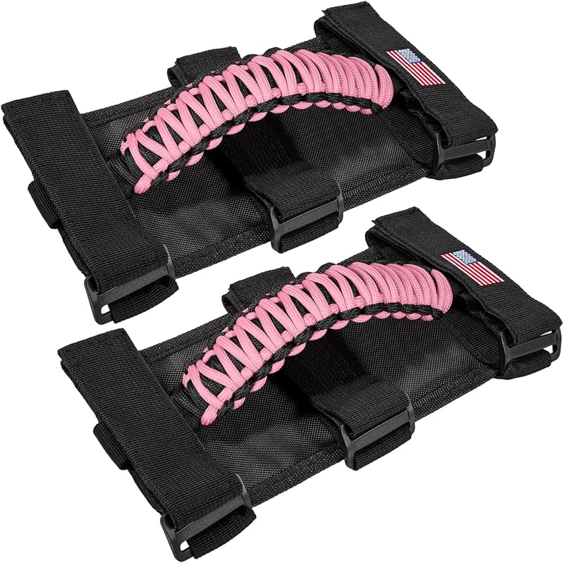 Alças de Apoio para Santo Antônio E-cowlboy Jeep Wrangler e Gladiator – Par Rosa com Bandeira dos EUA
