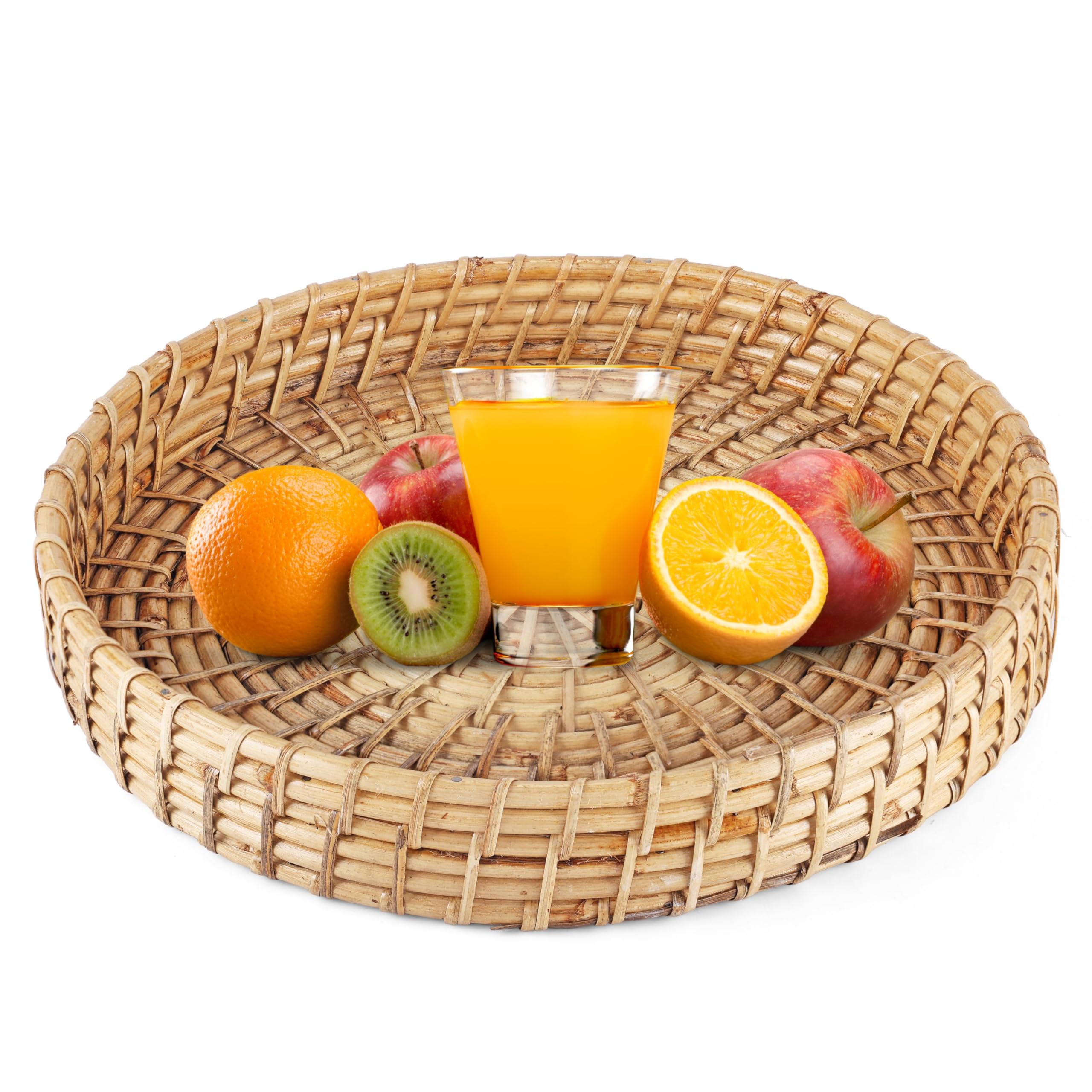 Ecoflore Round Serving Cane Tray Serving Tray Table Top Tray