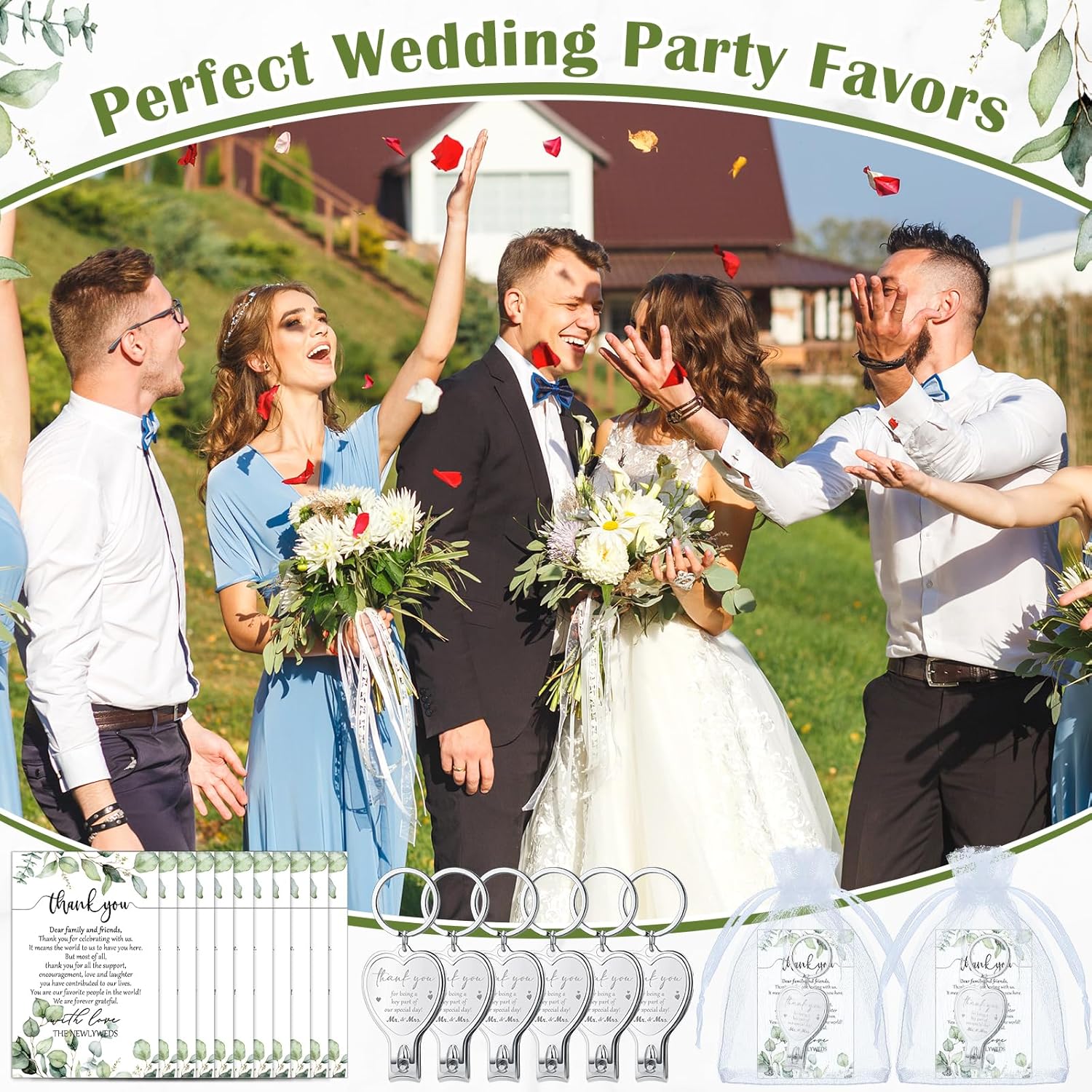 Pickmesh 100 Sets Wedding Souvenir for Guests Heart Multi Function Bottle Opener Nail Clipper with Thank You Cards White Organza Bags Wedding Party Supplies Bridal Shower Gift (Thank You)