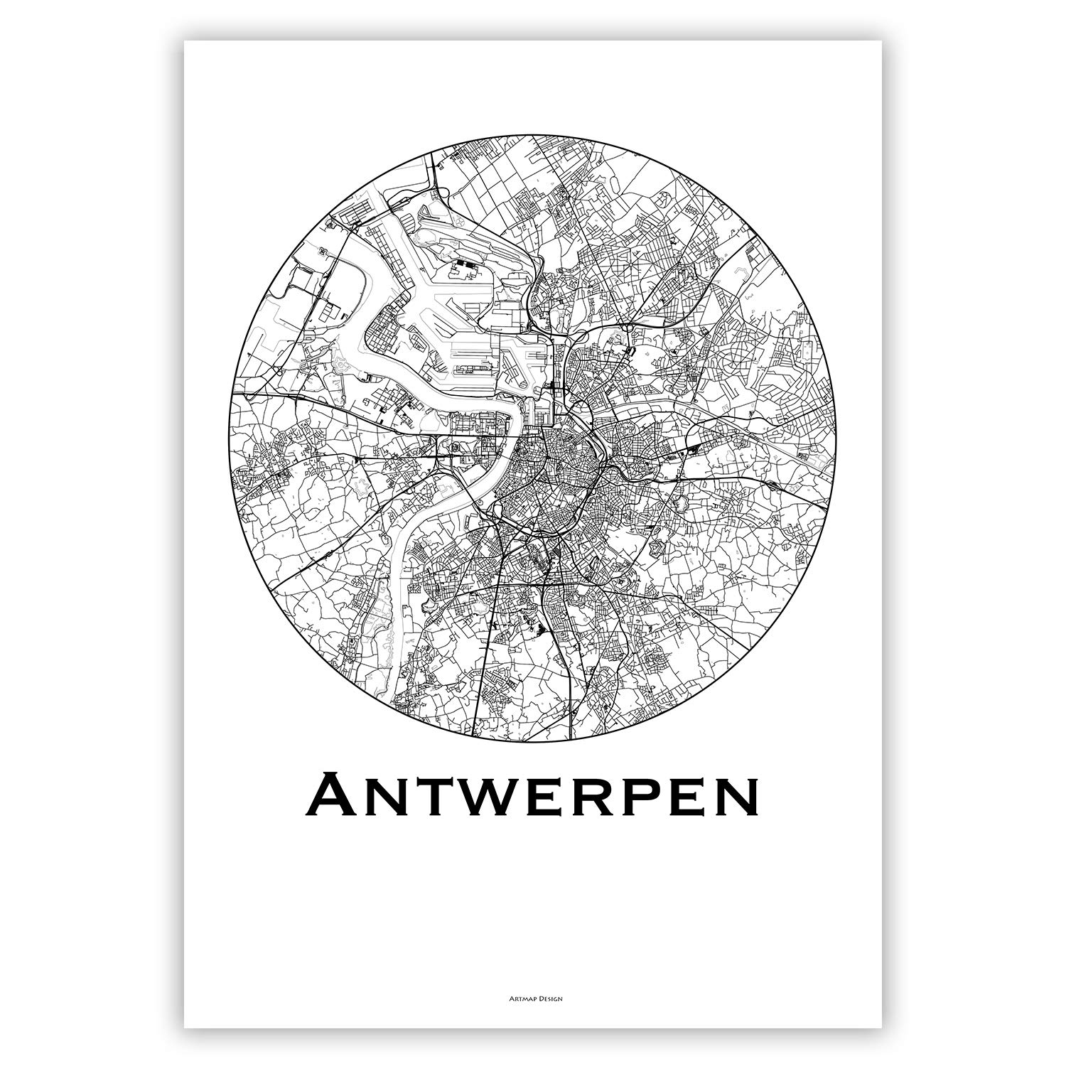 Affiche Anvers Antwerpen Belgique poster ville minimalist map impression art A3 - 2